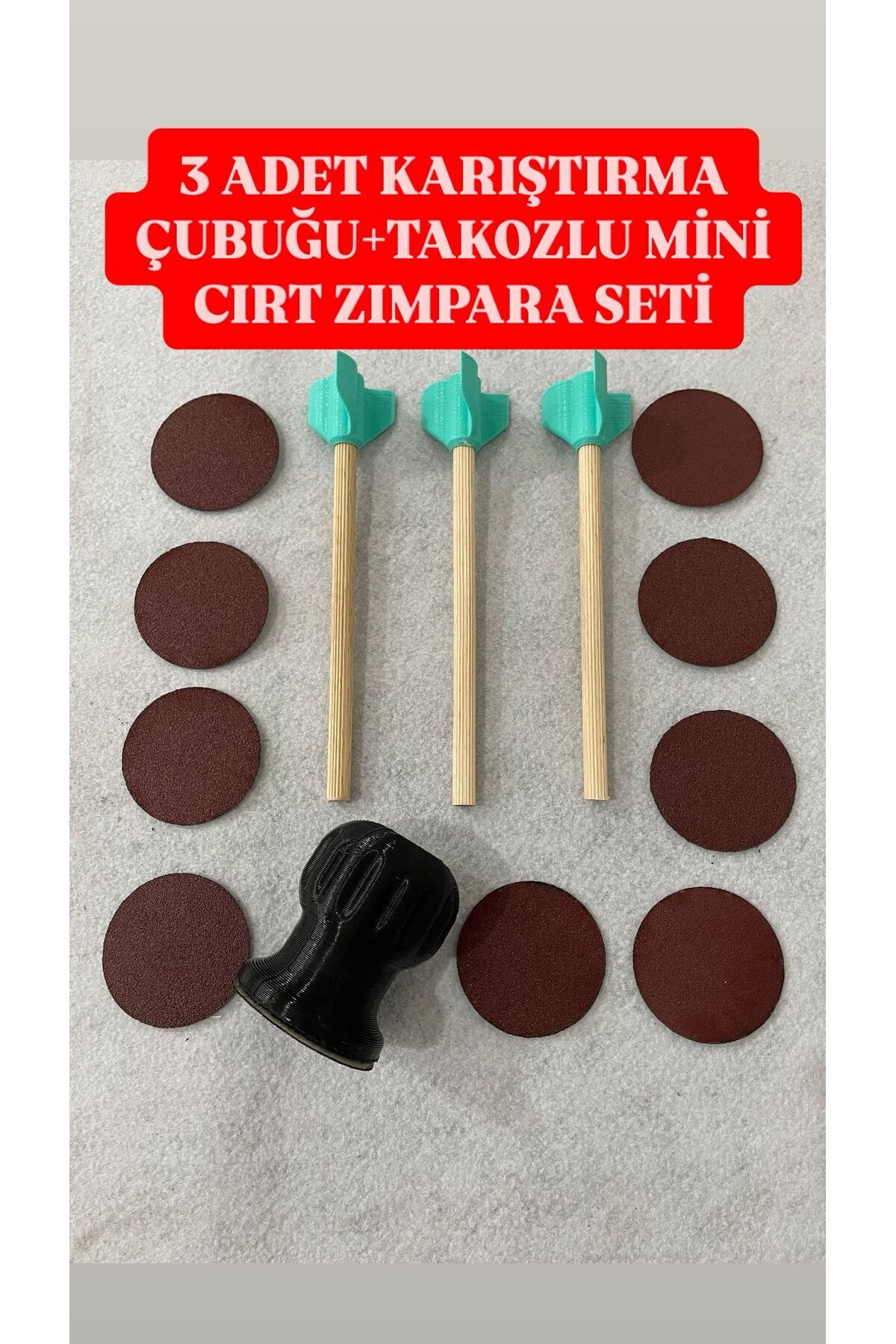 GBA Takozlu Mini Cırt Zımpara Seti 3lü Karıştırma Çubuğu Taş Tozu Jesmonite Suda Zımparalama