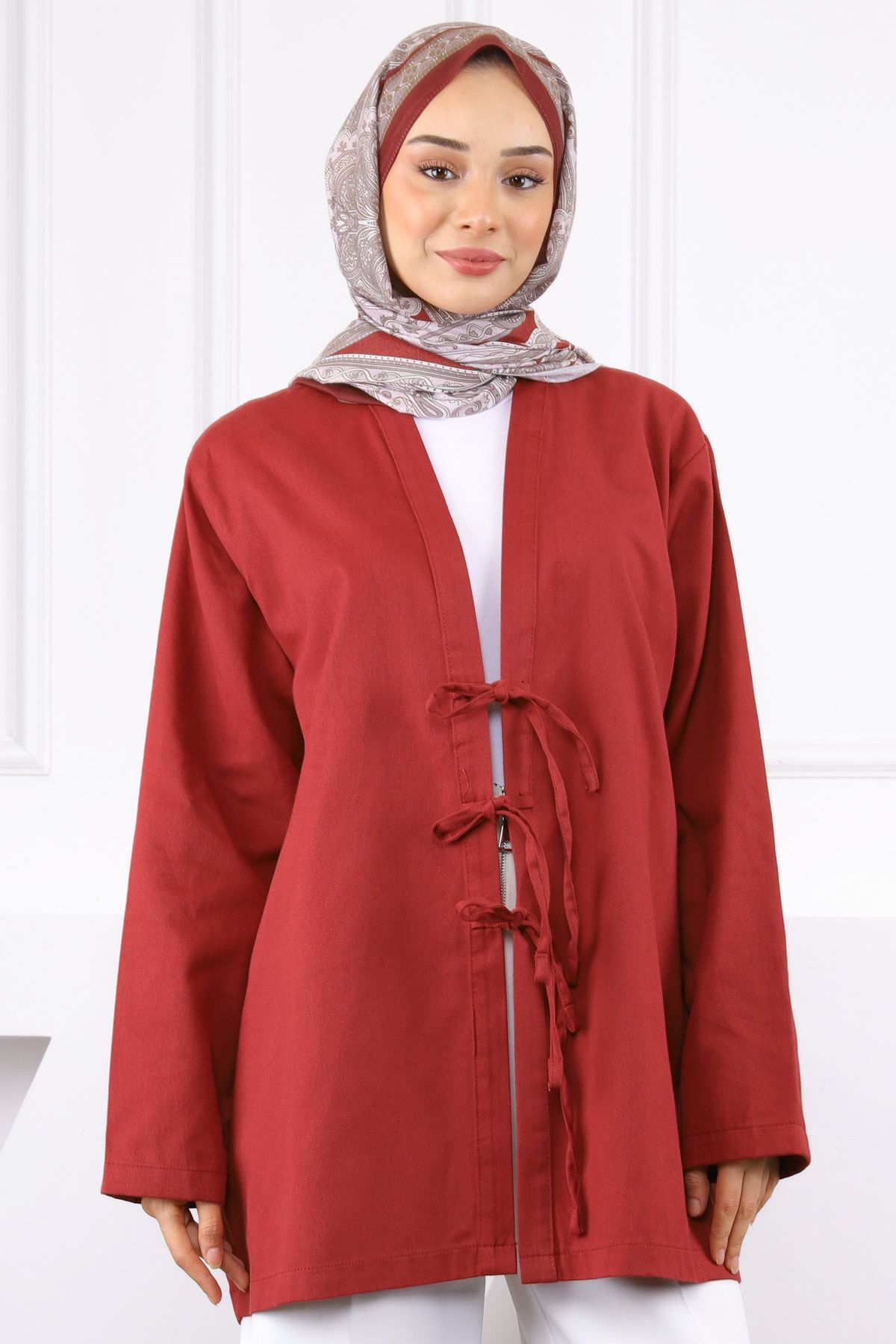 İmajButik Bordo Ön Bağlamalı Kimono