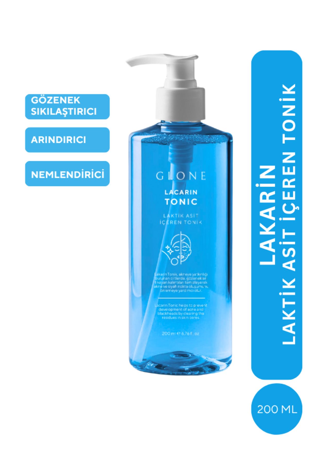 GLONE Laktik Asit İçeren Lakarin Tonik Tüm Cilt Tipleri İçin Gözenek Sıkılaştırıcı Bakım 200ml
