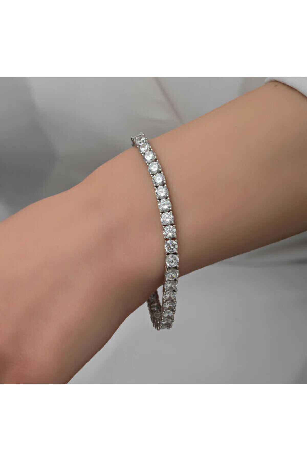 shop Su Yolu Beyaz Taşlı 5mm 925 Ayar Gümüş Bileklik