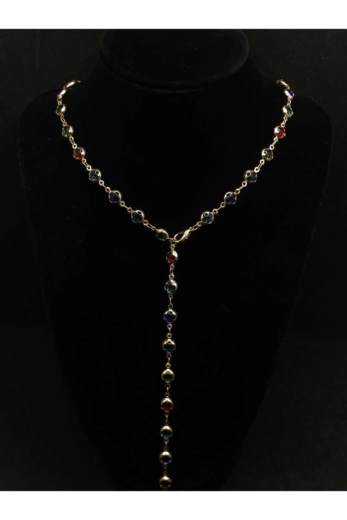 Jiji Jewelery Trend Moda Altın Renk Çok Renkli Taşlı Paslanmaz Çelik Y Kolye