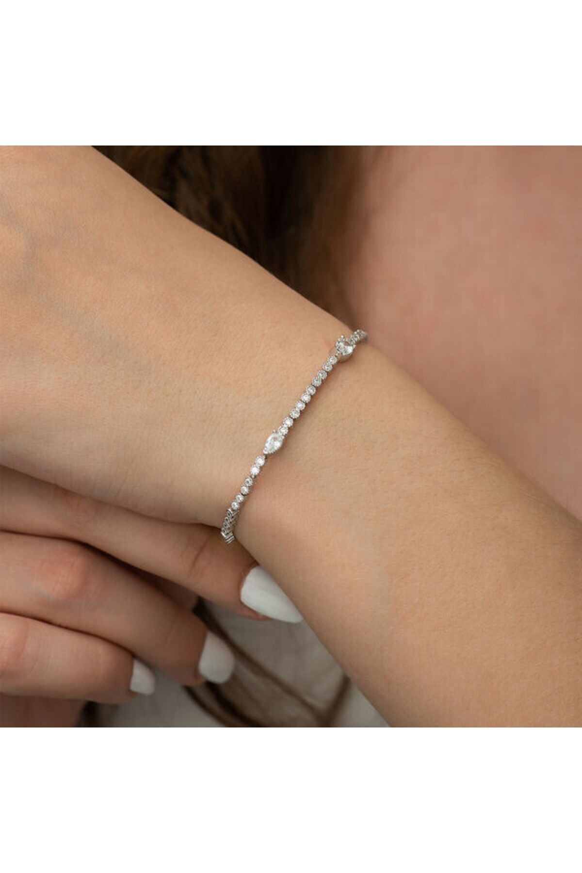 shop Su Yolu Üç Damla Taşlı 925 Ayar Gümüş Bileklik