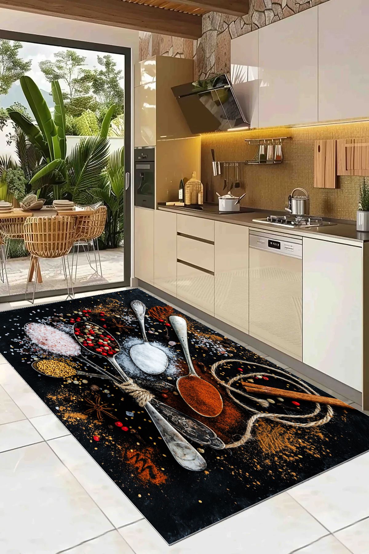 GNL HOME Yemek Takımı Desenli Dijital Mutfak Halısı