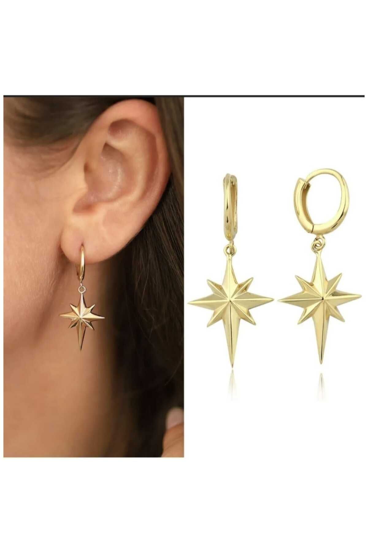DerinSteelStyle 2'li Gold Renk Kuzey Yıldızı Küpe