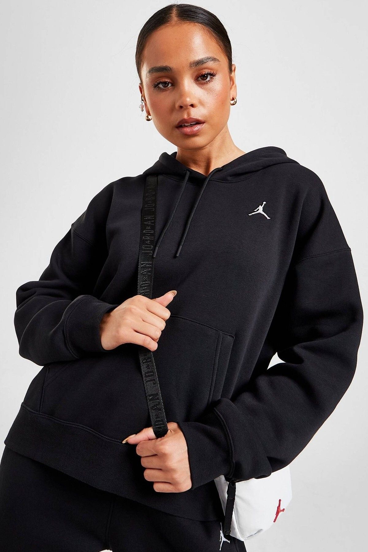 Nike Jordan Essential Fleece Pullover Loose Fit Hoodie Kadın Bol Kesim Kapüşonlu Sweatshirt Siyah