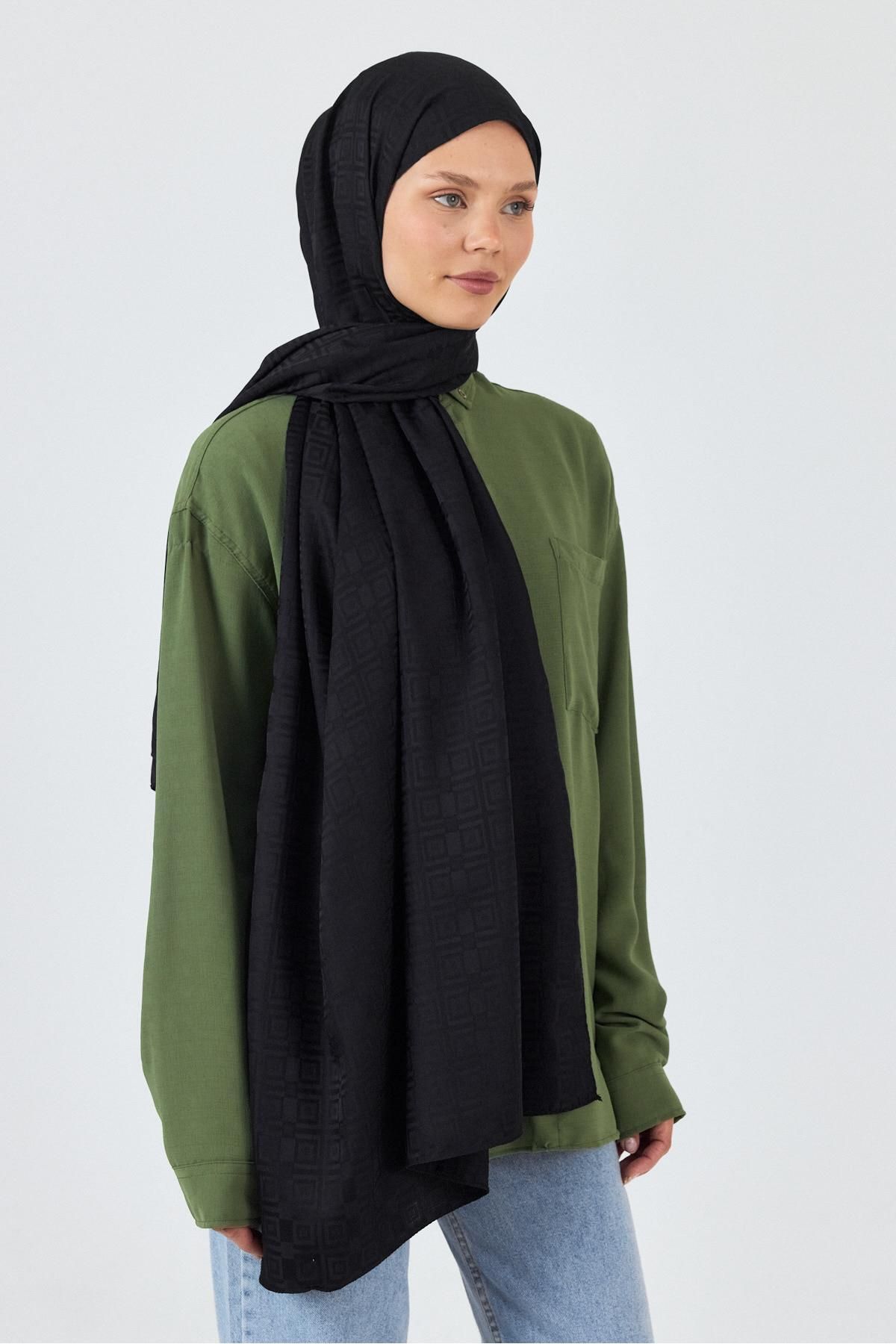 Rays Siyah Kare Desen Jakar Şal 5692