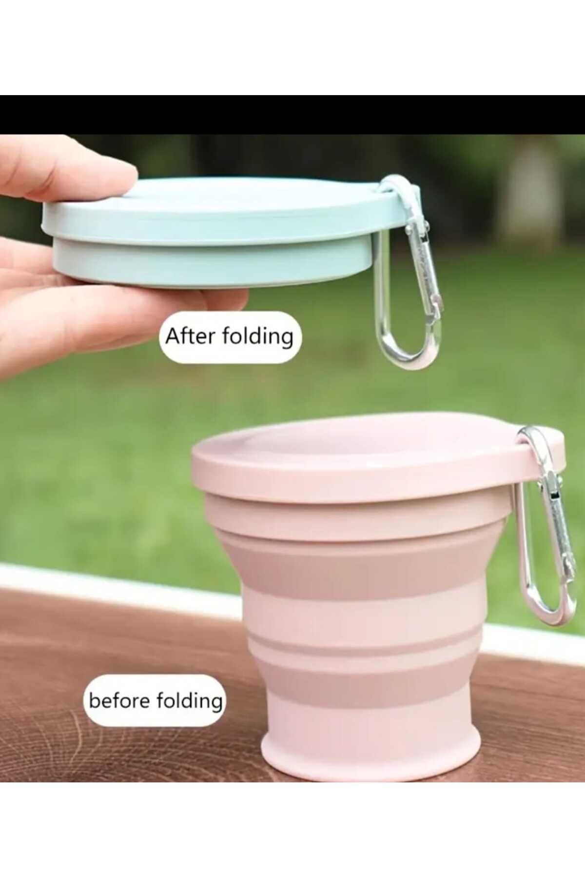 ÇEÇEN HOME Silikon Katlanır Bardak Asılı Tokalı Kullanışlı ve Çok Amaçlı Silikon Kapaklı Su Bardağı