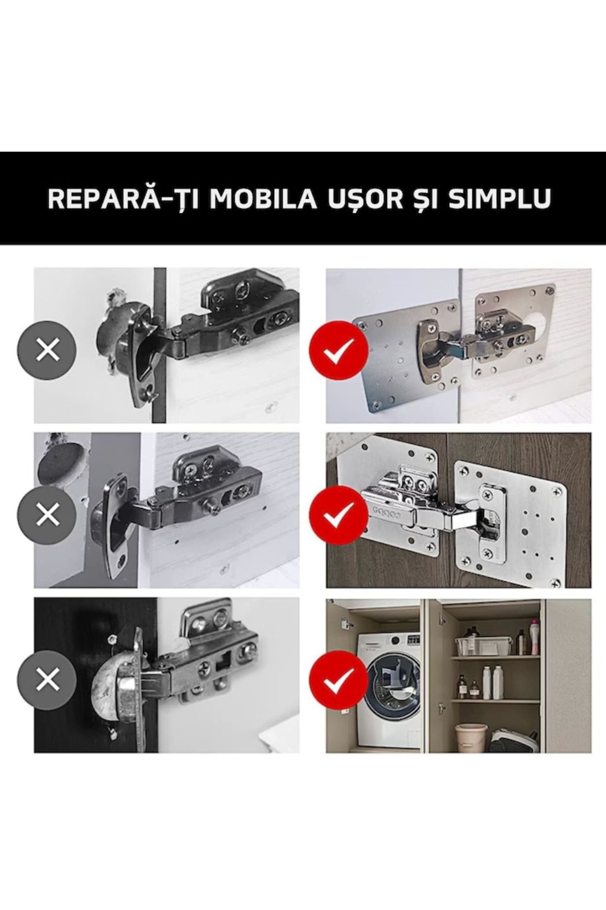 varioshop-Set of 4 VarioShop® Hinge Repair Fixing Plates, Universal Use, Easy to Install 9