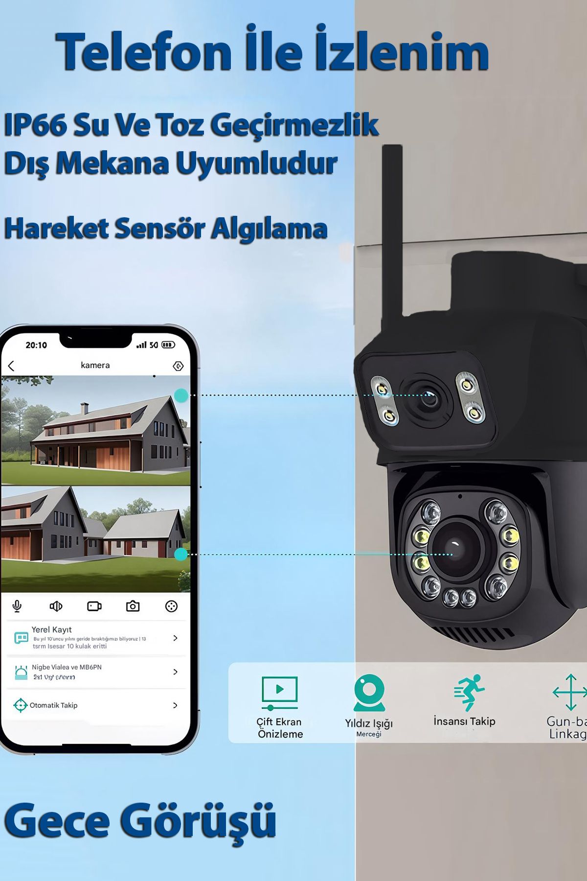 nextbuy WİFİ Kamera Harekete Sensörlü Gece Görüşlü Kablosuz Lensli Full HD Güvenlik Akıllı 360 CMR-65