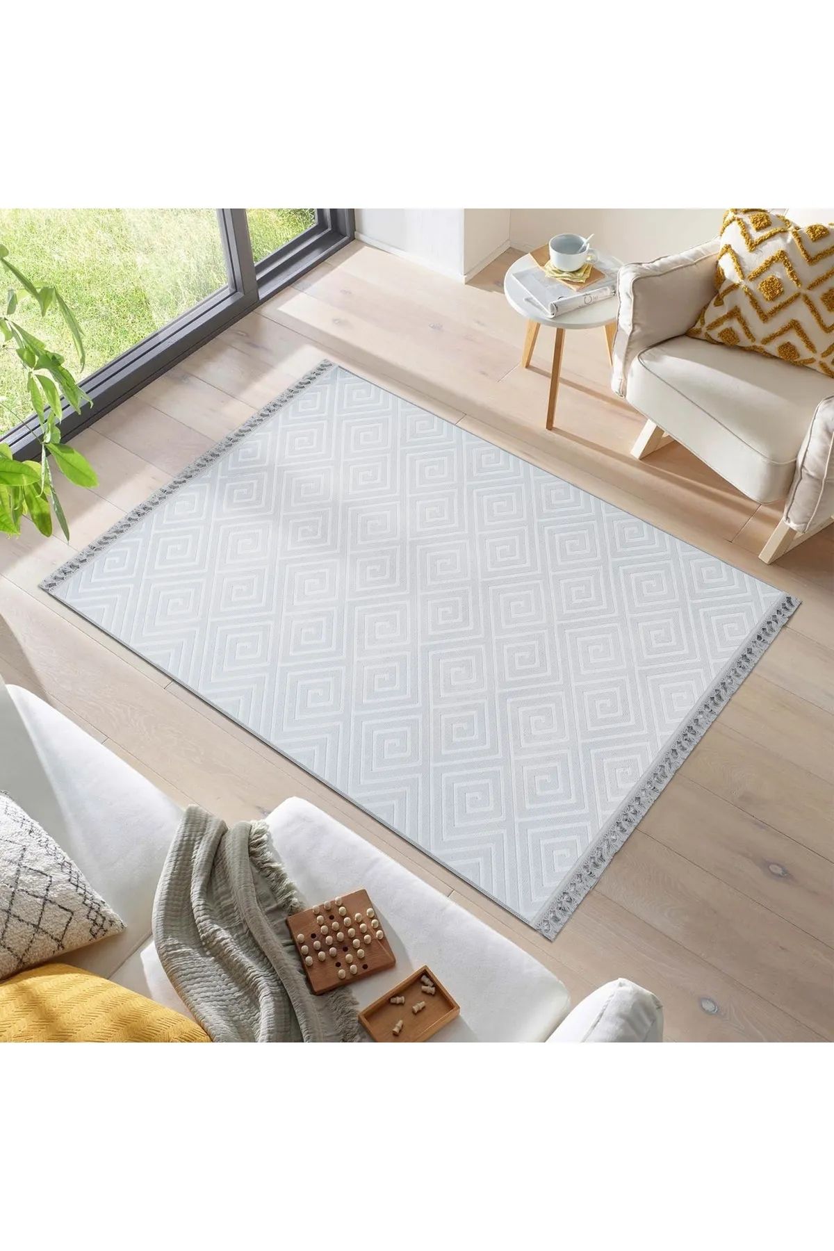 SerenitaHome Yıkanabilir Kaymaz Taban Modern Ve Şık Açık Gri Salon Oturma Odası Mutfak Koridor Halısı