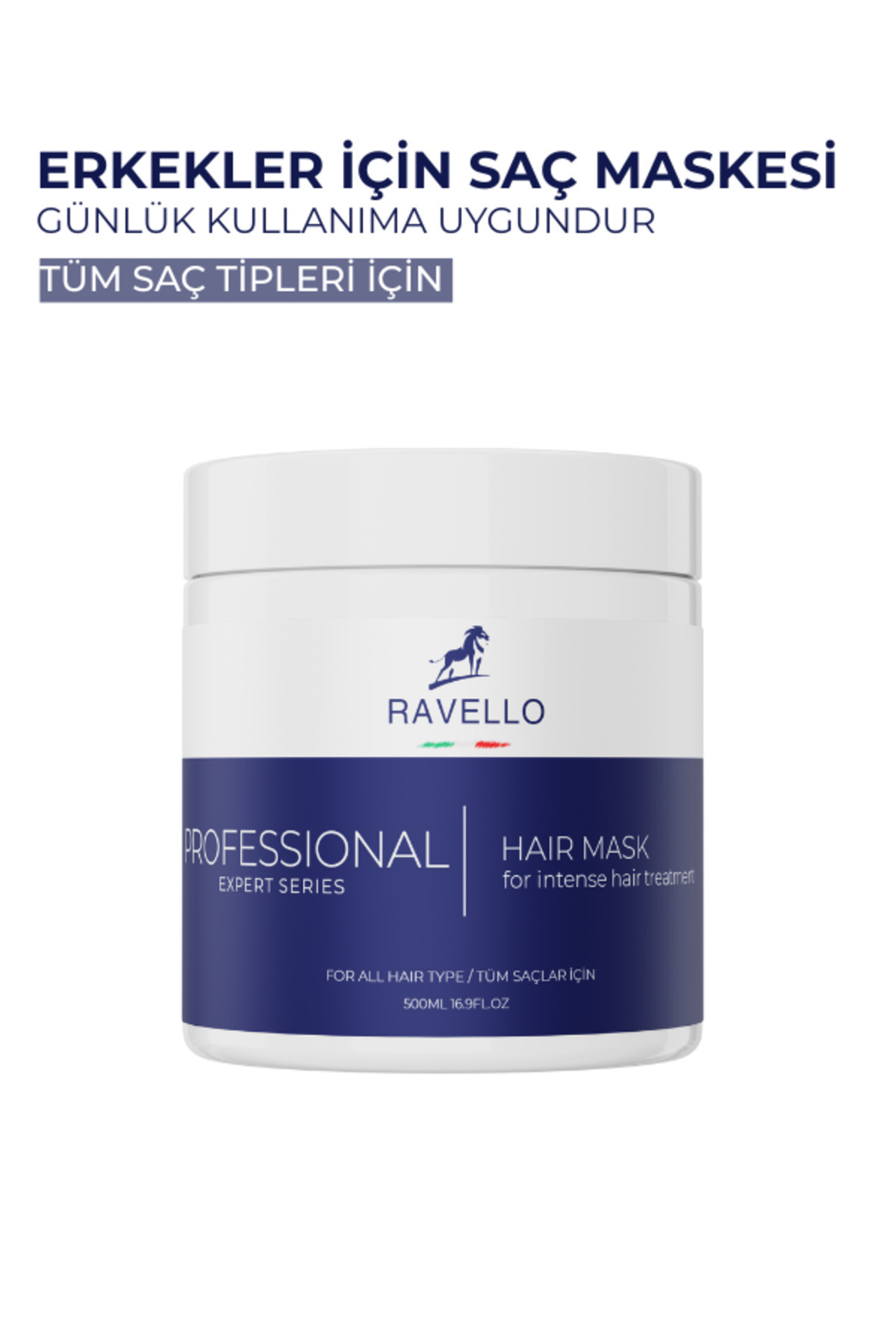RAVELLO Professional Erkek Saç Maskesi 500ml – Günlük Kullanıma Uygun Tüm Saç Tipleri İçin