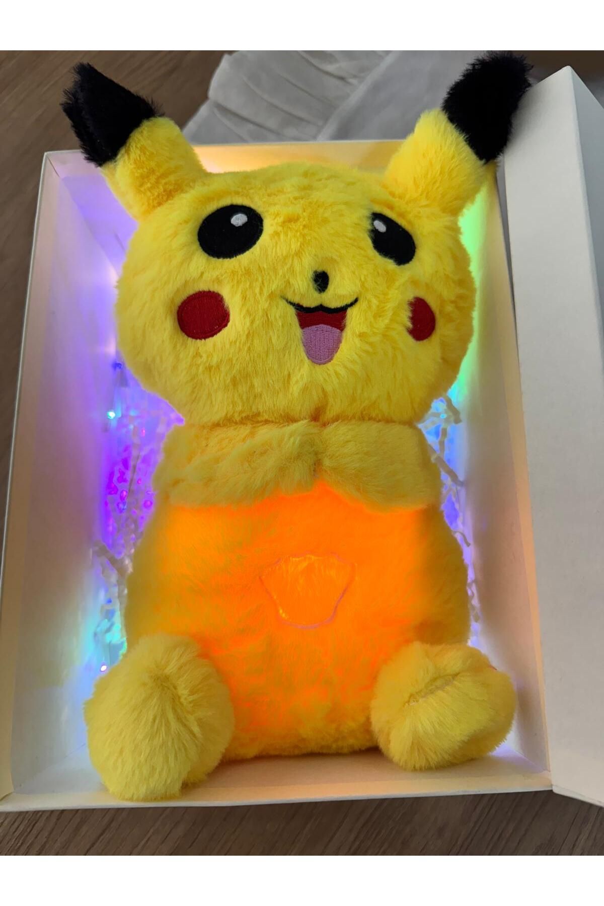 NUREYY AKSESUAR nefes alan peluş uyku arkadaı pikaçu led ışıklı özel kutulu pikachu