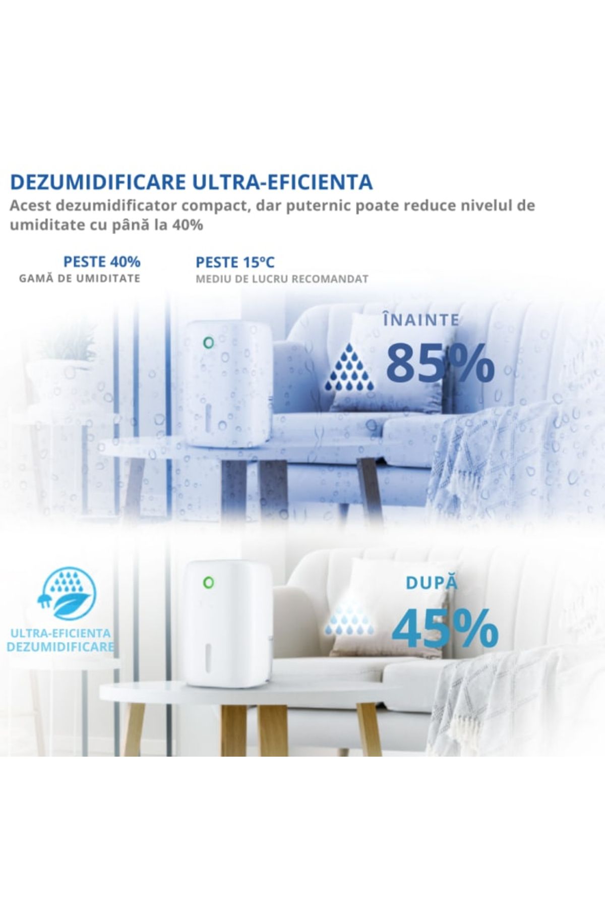 varioshop-Dezumidificator de camera VarioShop®, functia oprire automata, silentios, 330 ml/zi, capacitate 800 3
