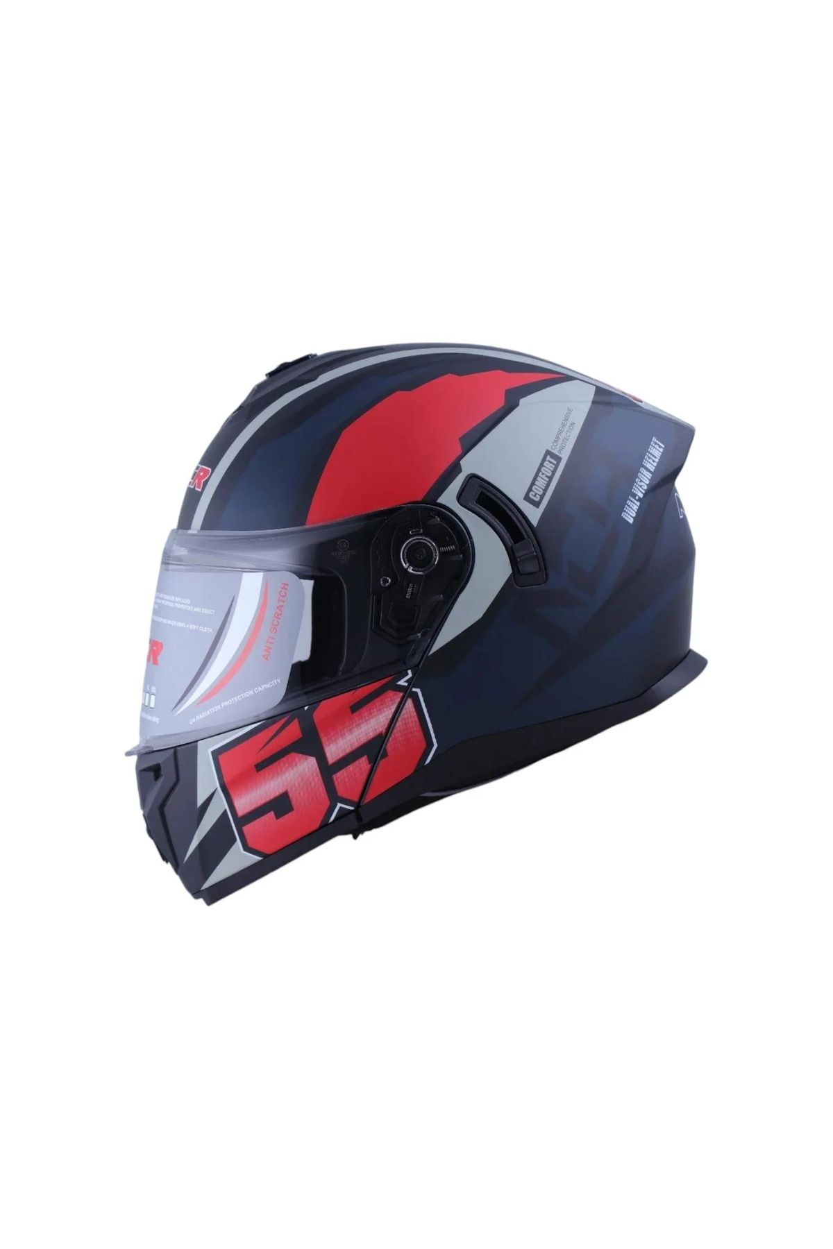 NCR MOTOSİKLET KASK ÇENE AÇILIR 166 ECE BELGELİ - PARLAK SİYAH ARAC GRAFİK KIRMIZI #13015PSGK [L]