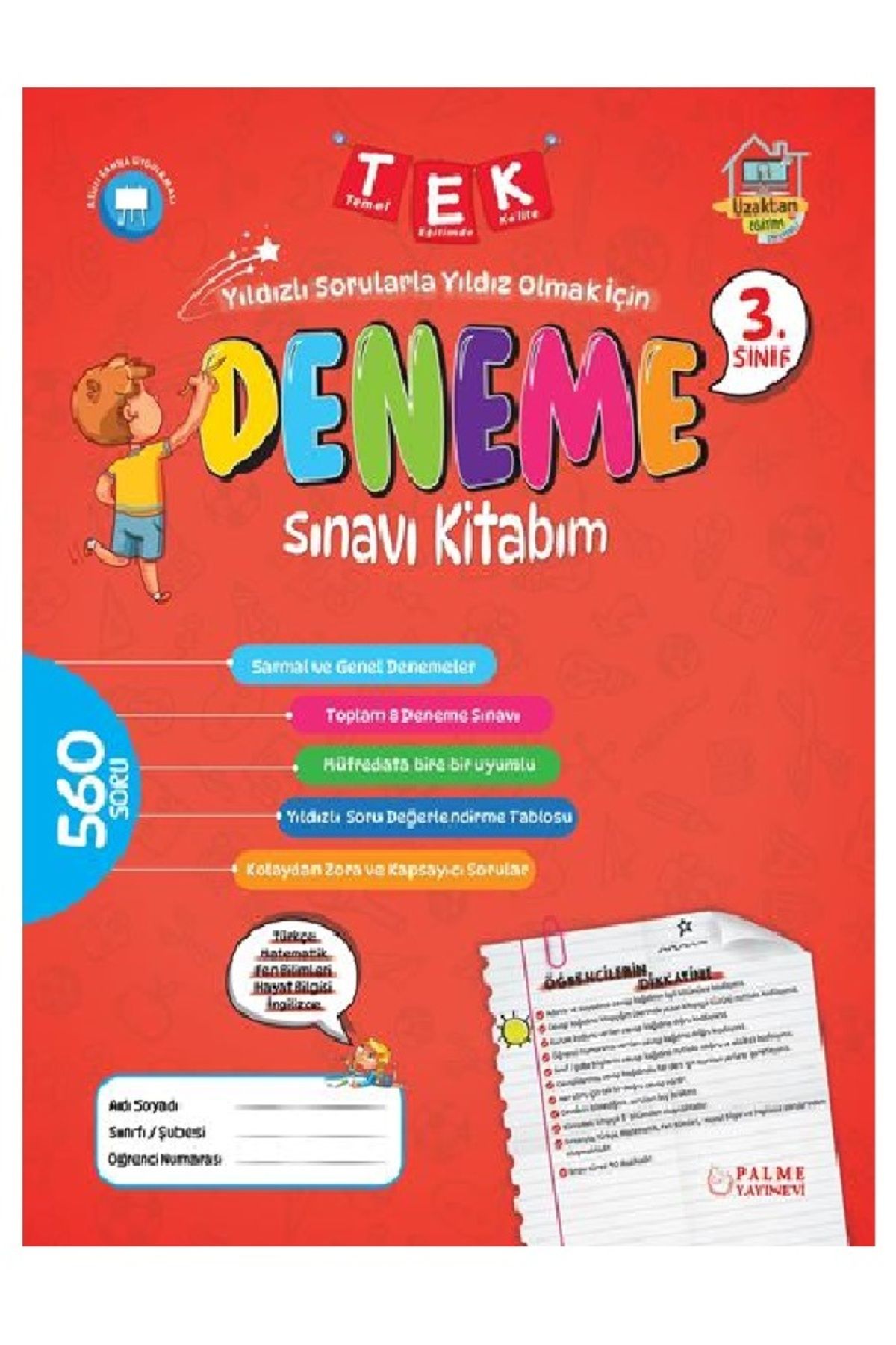 Palme Yayınevi 3.SINIF TEK DENEME SINAVI KİTABIM