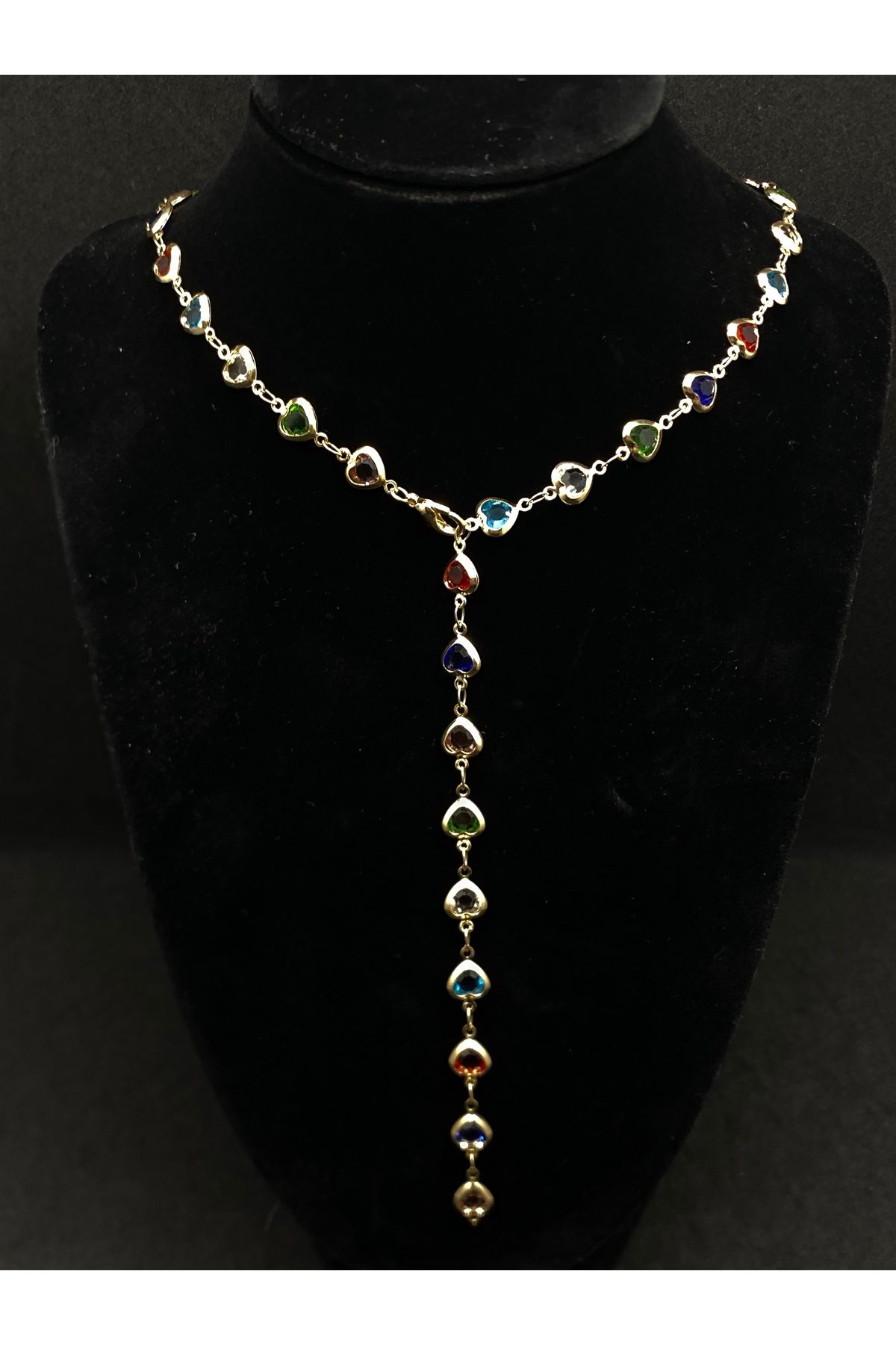 Jiji Jewelery Trend Moda Altın Renk Çok Renkli Taşlı Paslanmaz Çelik Y Kolye