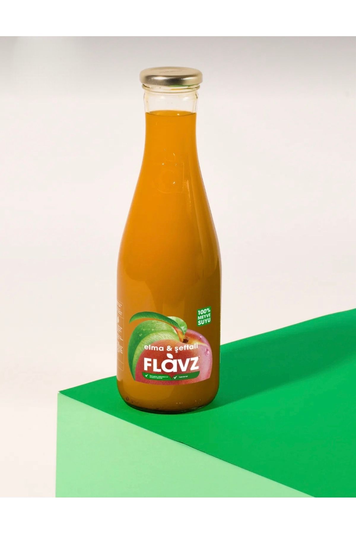 FLAVZ %100 Doğal Şeftali & Elma Meyve Suyu 640ml Cam Şişe-Gerçek Meyveden,Katkısız