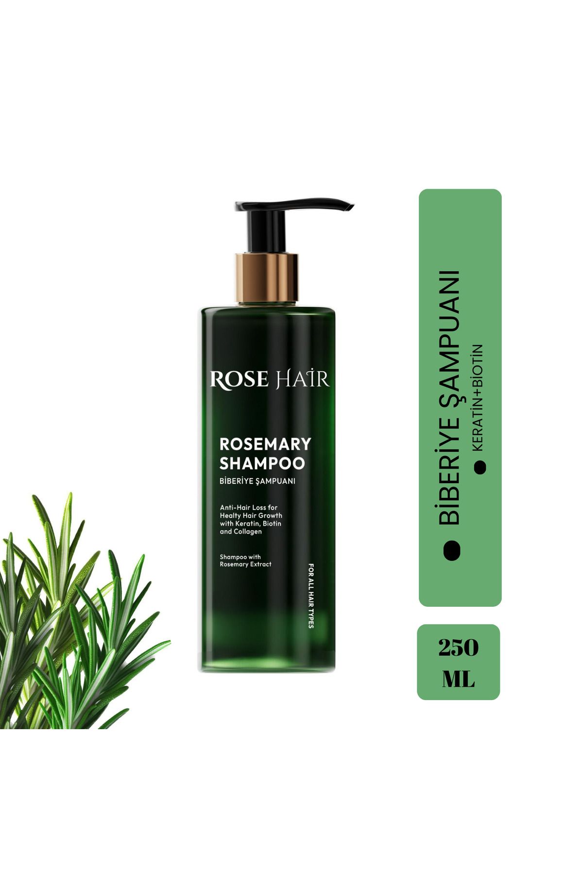 ROSE HAİR Dökülme karşıtı hızlı saç uzatan, Biberiye keratin ve biotin şampuan 250ml