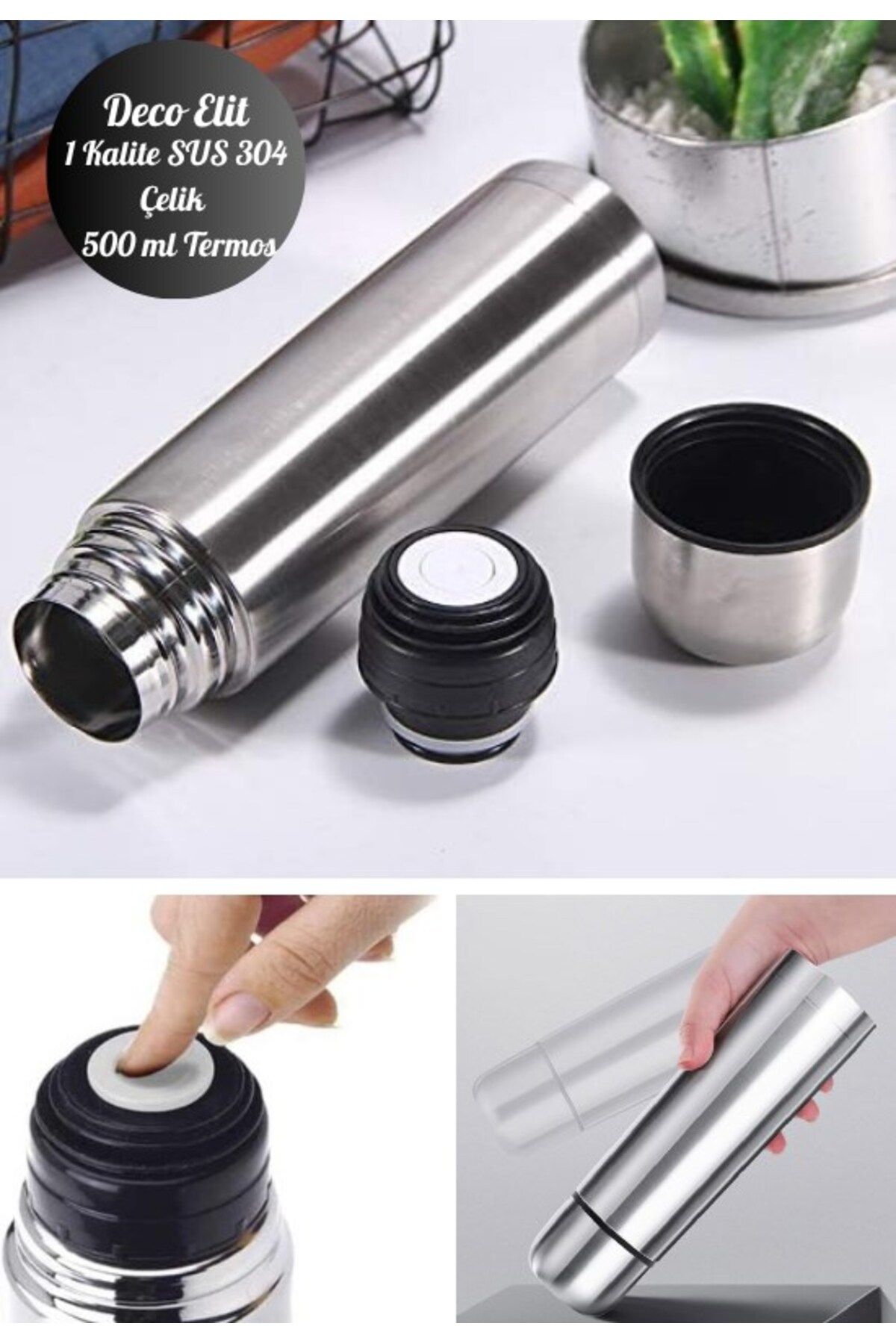 Deco Elit 500 ml Çift Katmanlı SUS 304 Çelik İnox Termos Süt-Mama-Kamp-Piknik Termosu 12 Saate Kadar Sıcak Soğ