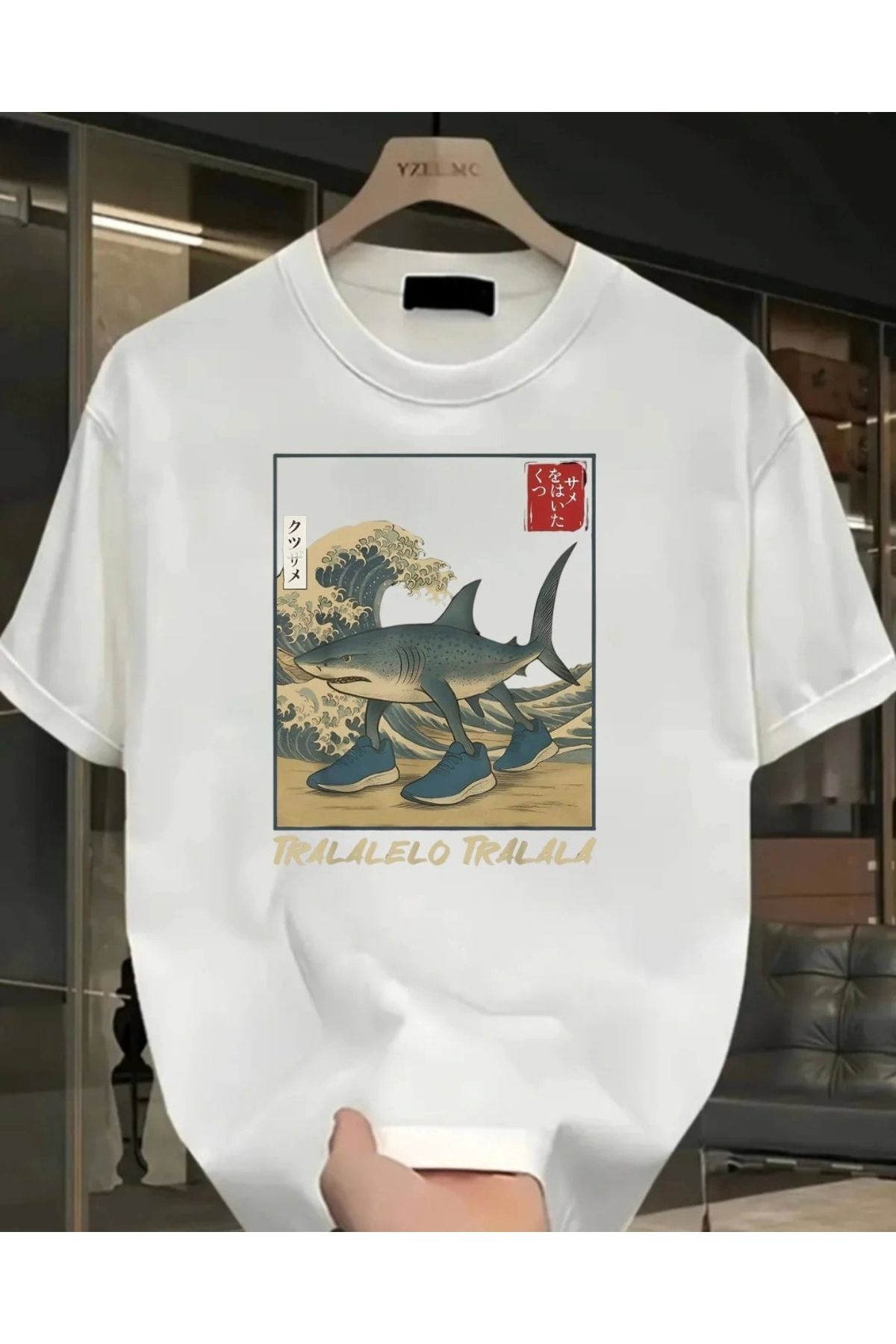 1blood Beyaz Tralalero Tralala Baskılı Unisex Oversize T-Shirt