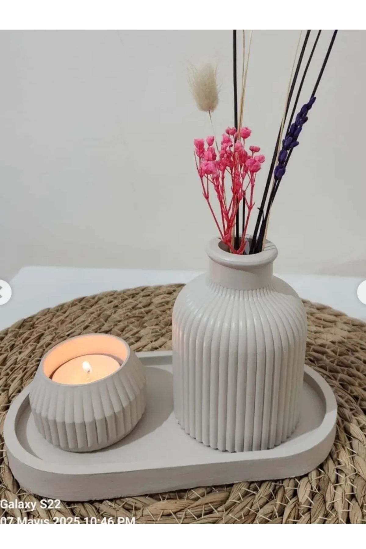 Home 2'li Şamdan mumluk takımı Krem rengi