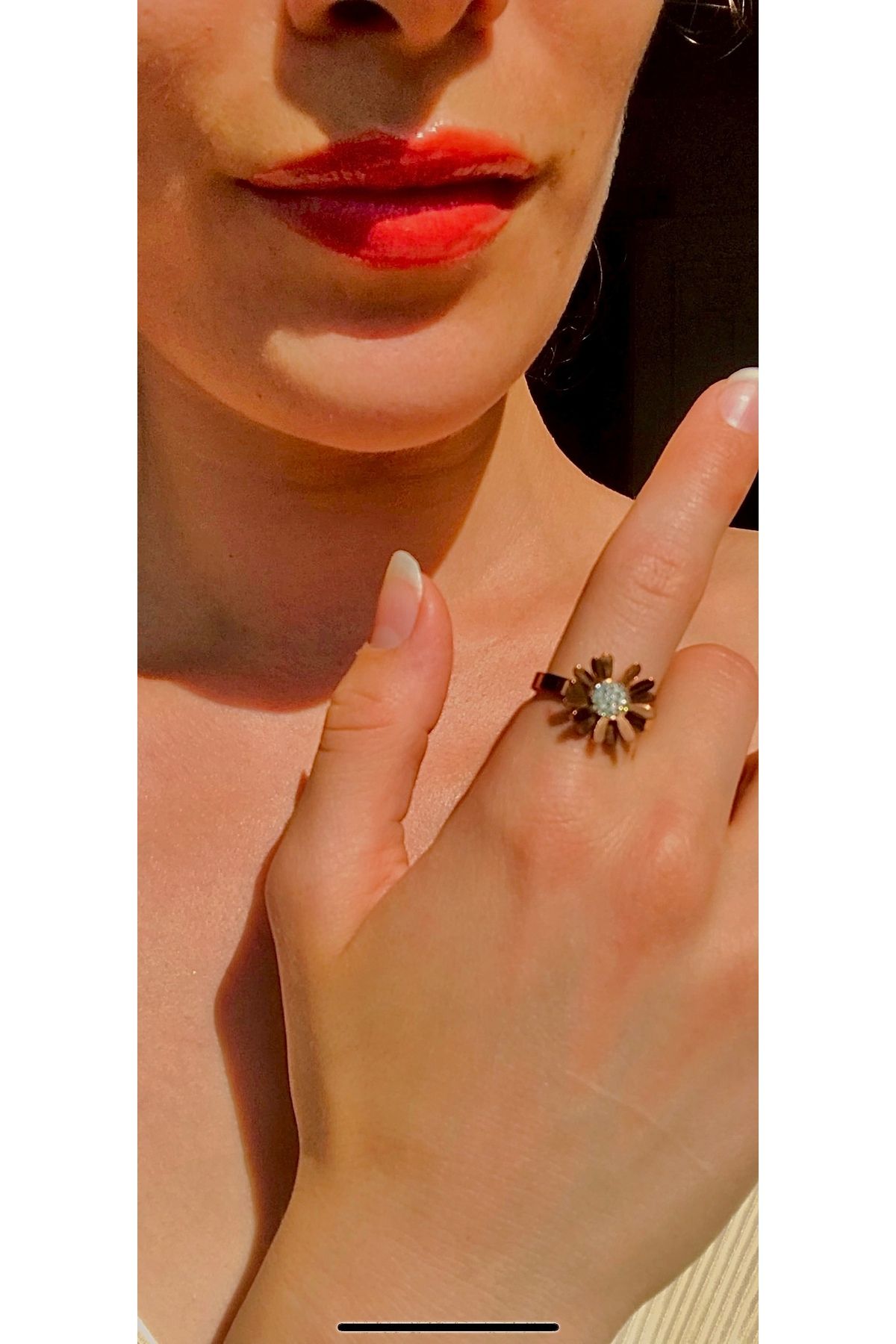Vamos Jewelry 316 L Çelik Kararmaz Rose Renk Papatya Model Yüzük