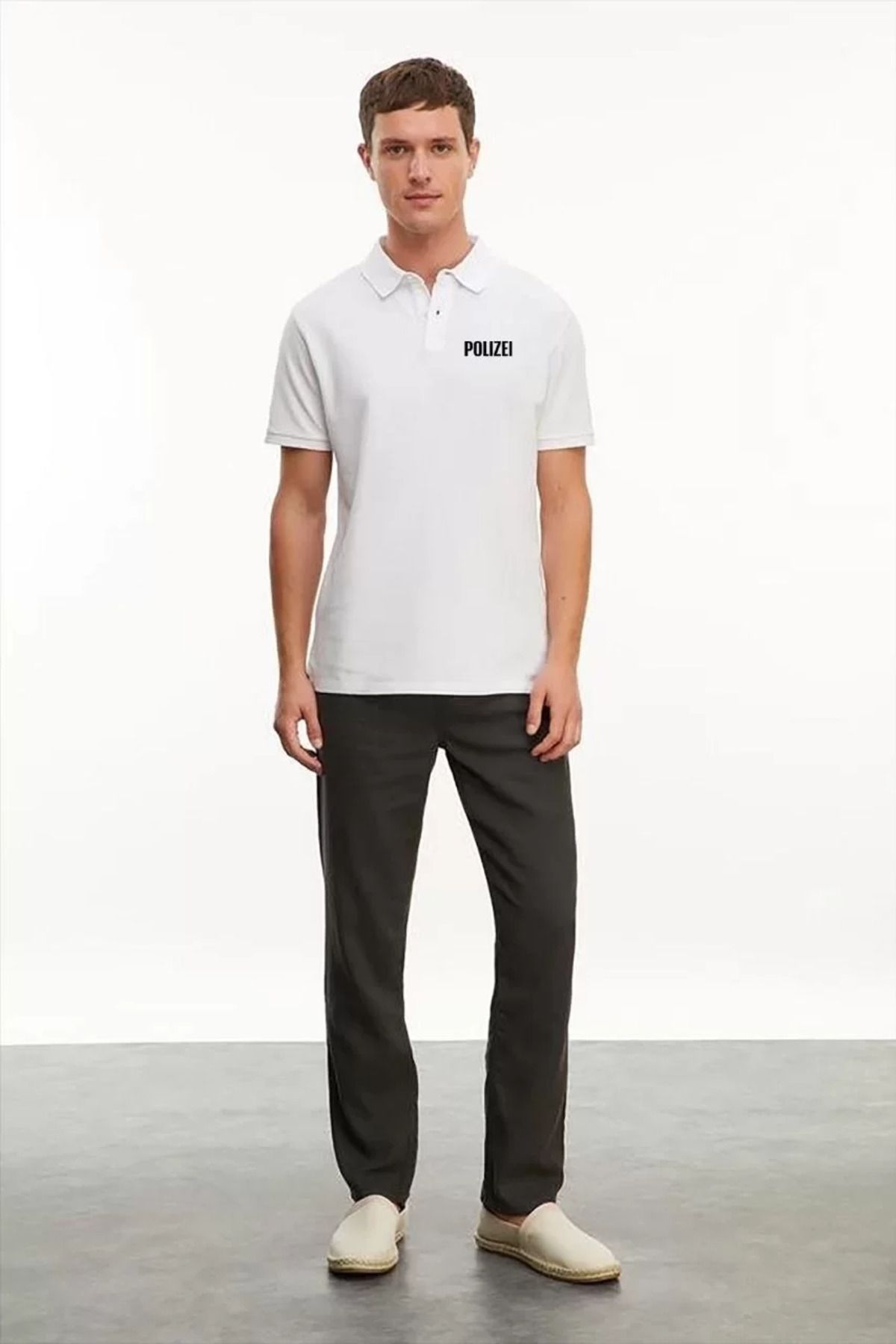 FantaziAtölyesi Yakası Düğmeli Yakalı Pike Baskılı T-Shirt - Beyaz