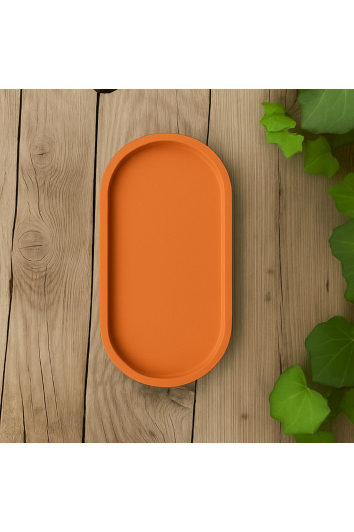 Home Takı Saksı Altlığı Dekoratif Oval Tepsi Turuncu