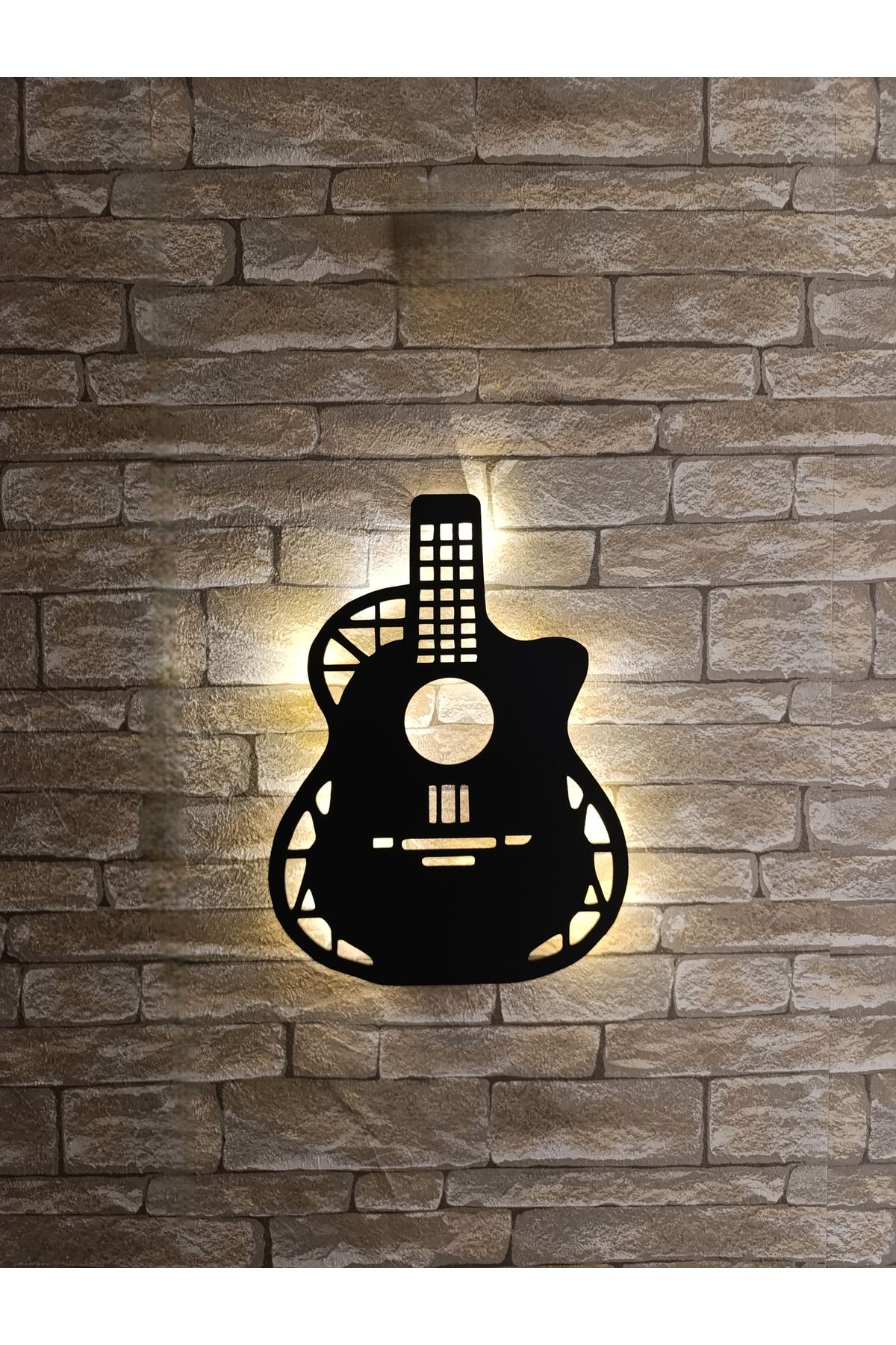 Murat Lazer Gün Işığı Peri Led Işıklı Gitar Tablo,Ahşap Duvar Dekorasyonu
