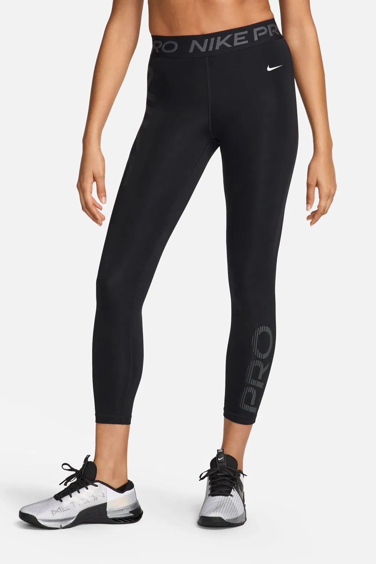 Nike Pro Dri-Fit Women's Mid Rise 7/8 Graphic Leggings Kadın Spor Antrenman Tayt Siyah