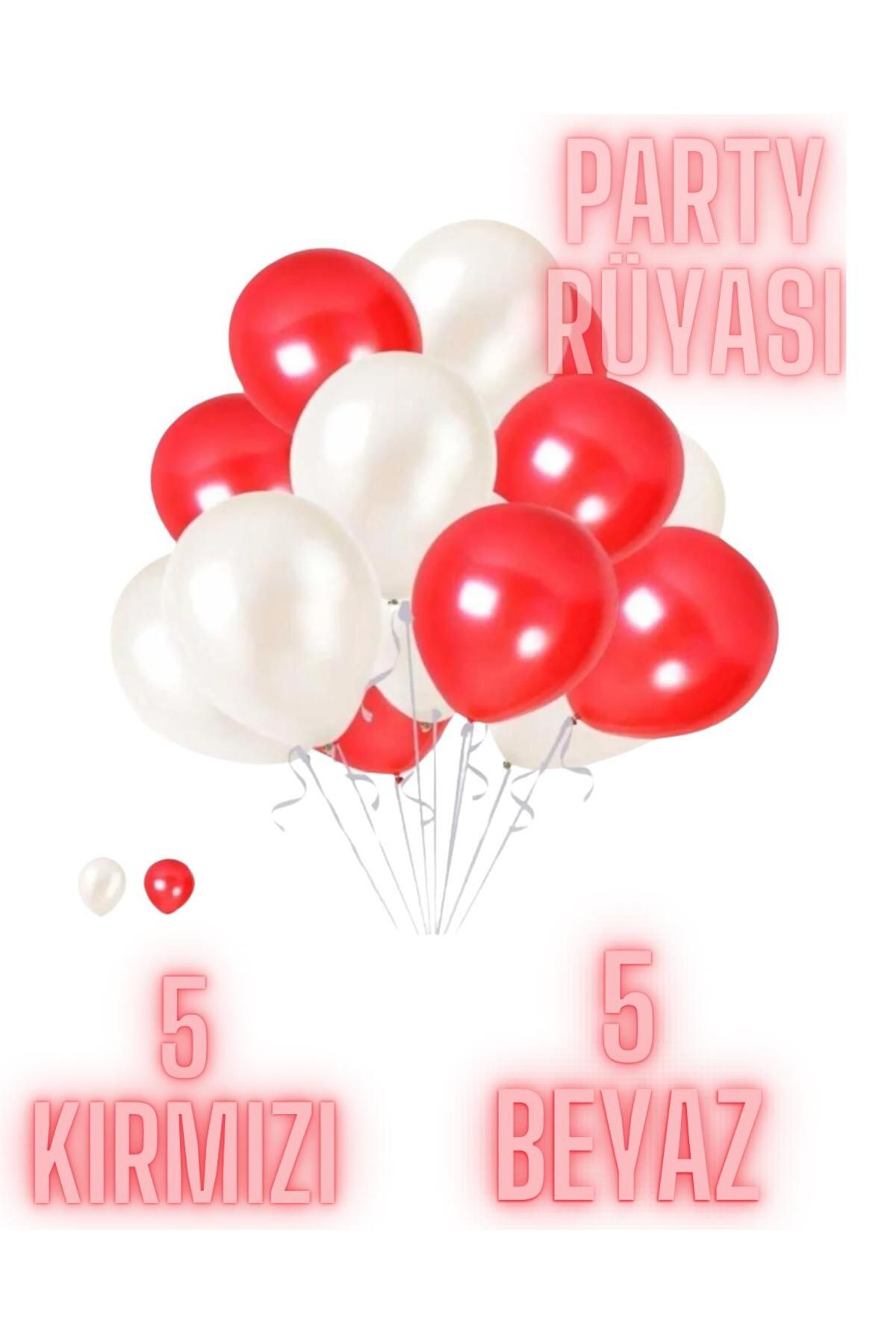 partyrüyası 10 Adet Kırmızı-Beyaz Metalik Balon 12 Inç Metalik Ekstra Parlak Renk