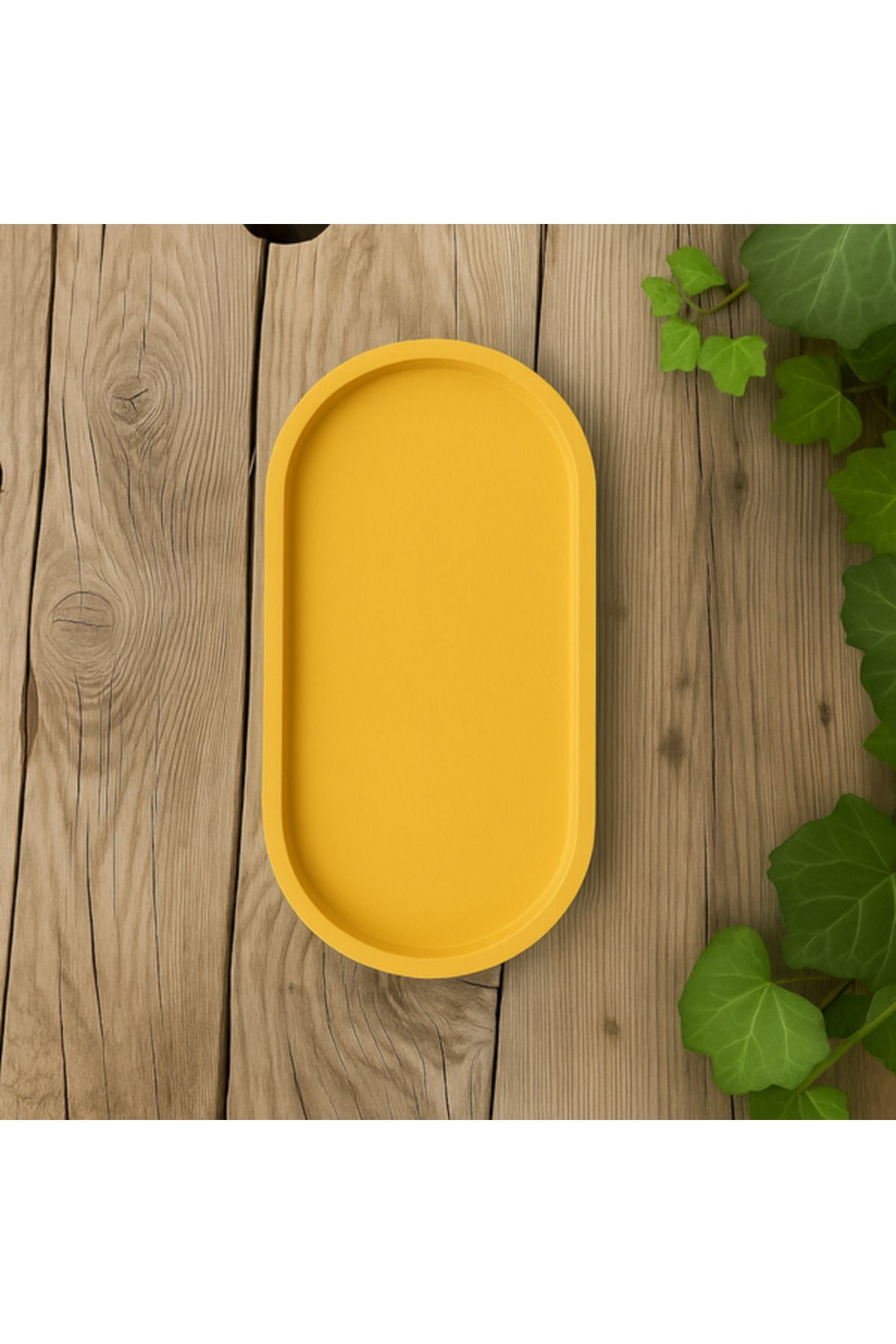 Home Takı Saksı Altlığı Dekoratif Oval Tepsi Sarı
