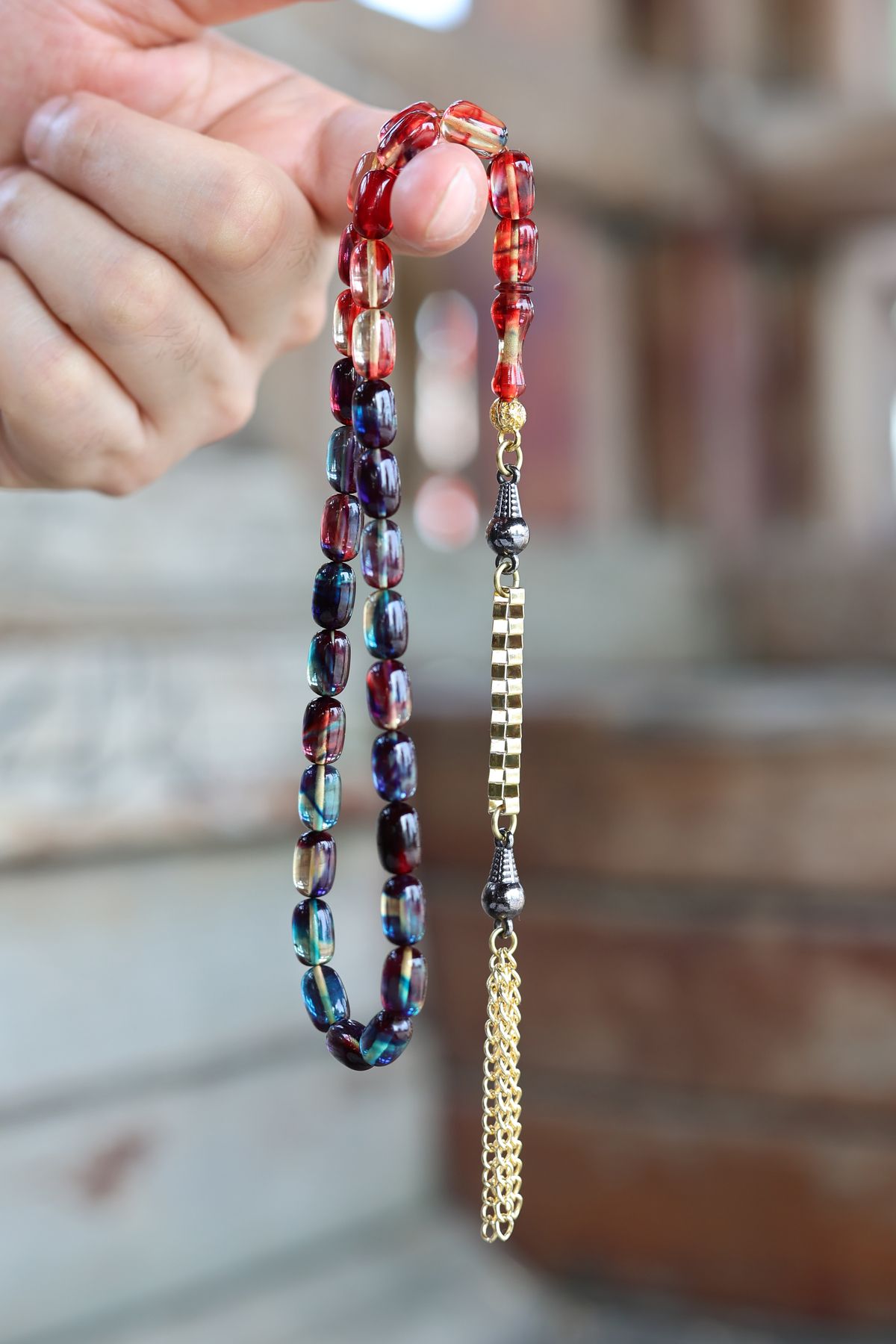 ARURTAKI Erkek Hediyelik 33'lük Multicolor Ateş Kehribar Püsküllü Tesbih