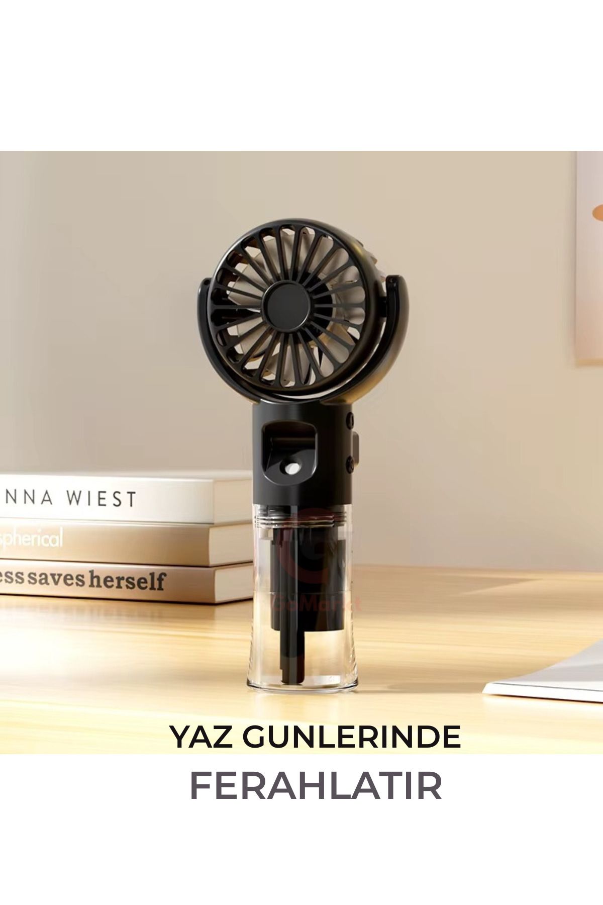 GoMarkt Taşınabilir Mini Şarjlı Sulu Buharlı 3 Kademeli Masaüstü El Fanı Usb Pervane