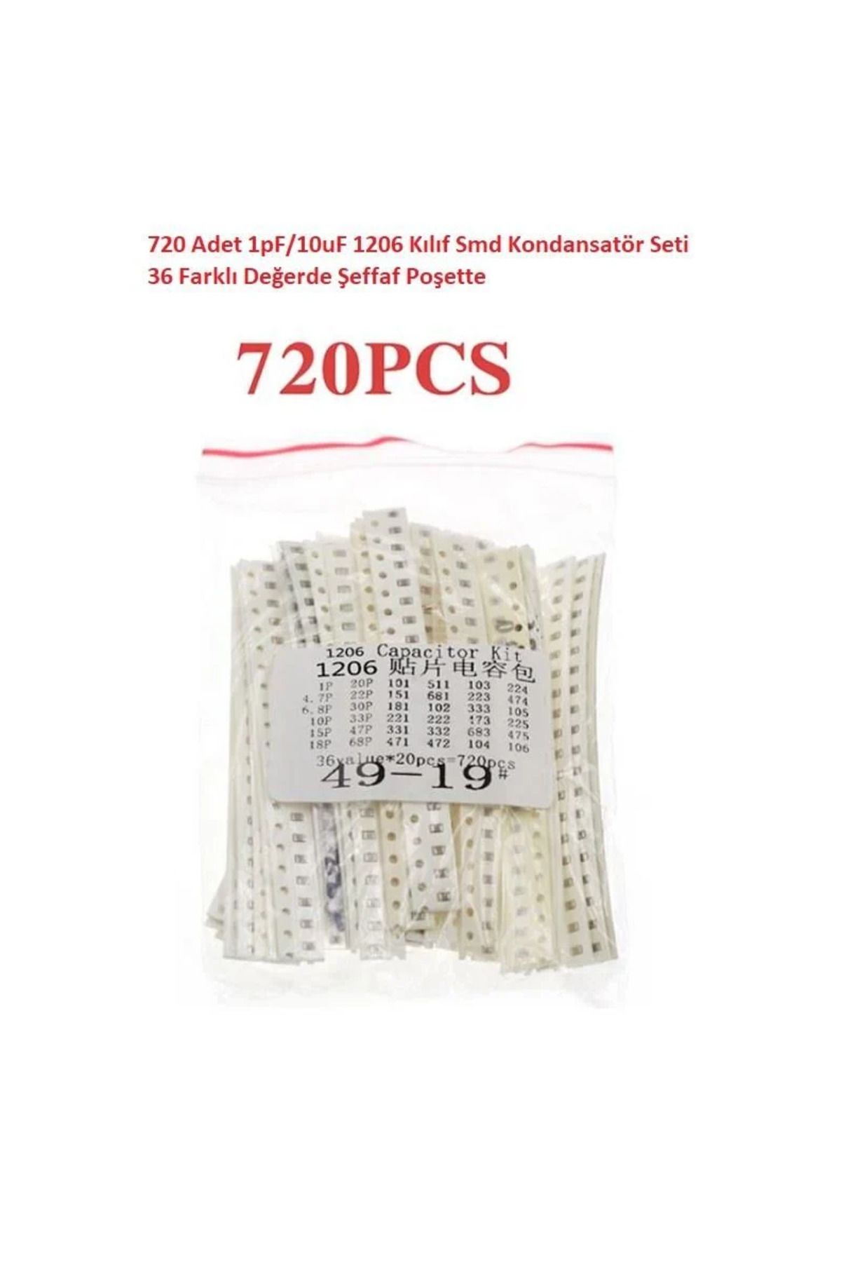 Arduino 720 Adet 1pF/10uF 1206 Kılıf Smd Kondansatör Seti 36 Farklı Değerde Şeffaf Poşette