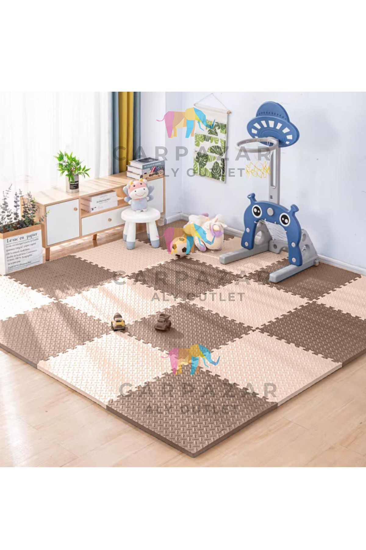 CARPAZAR 16'lı Set Fitness Pilates Yoga Eva Minder Mat Puzzle Kaymaz Su Geçirmez 50x50 13mm