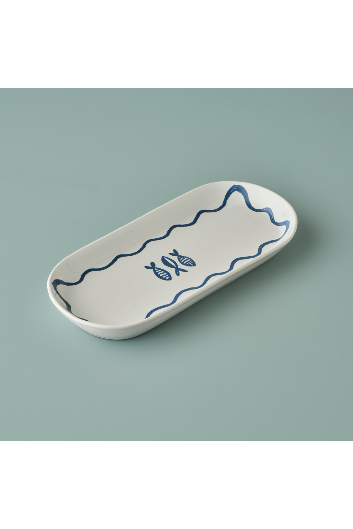 Bella Maison Marine Seramik Kayık Tabak Mavi (26x12,5 cm)