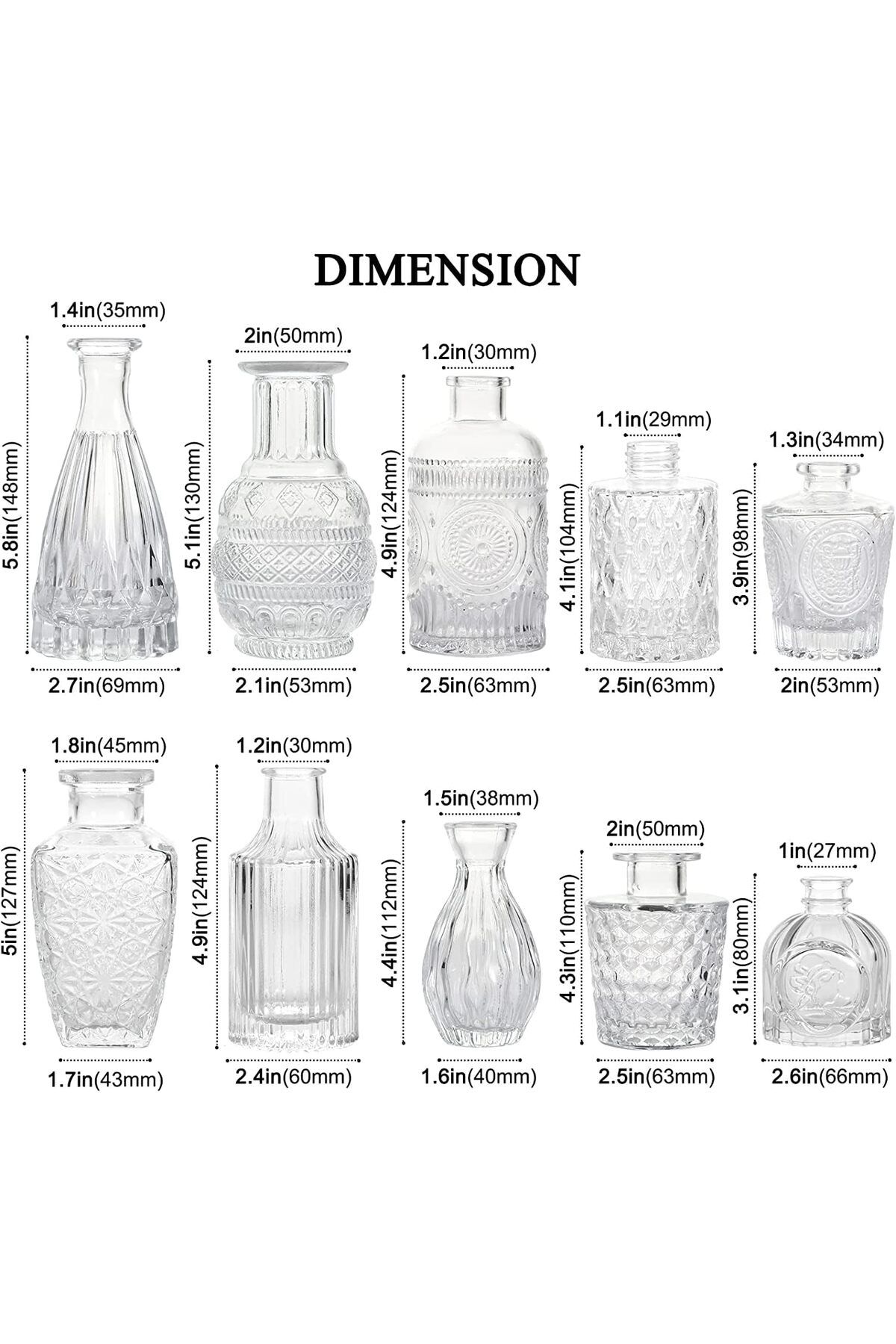 Generic-O9 O-NINE Set of 10 Glass Bud Vases, Small Vases for Flowers, Clear Single Bud Vases in Bulk, Mini D 5