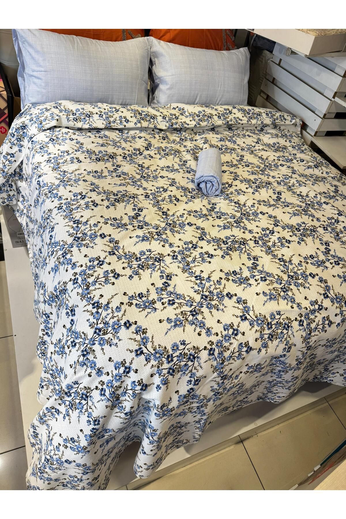 ŞENER HOME-Plum Branch Patterned Sheet Elastic Single Pique Set 3