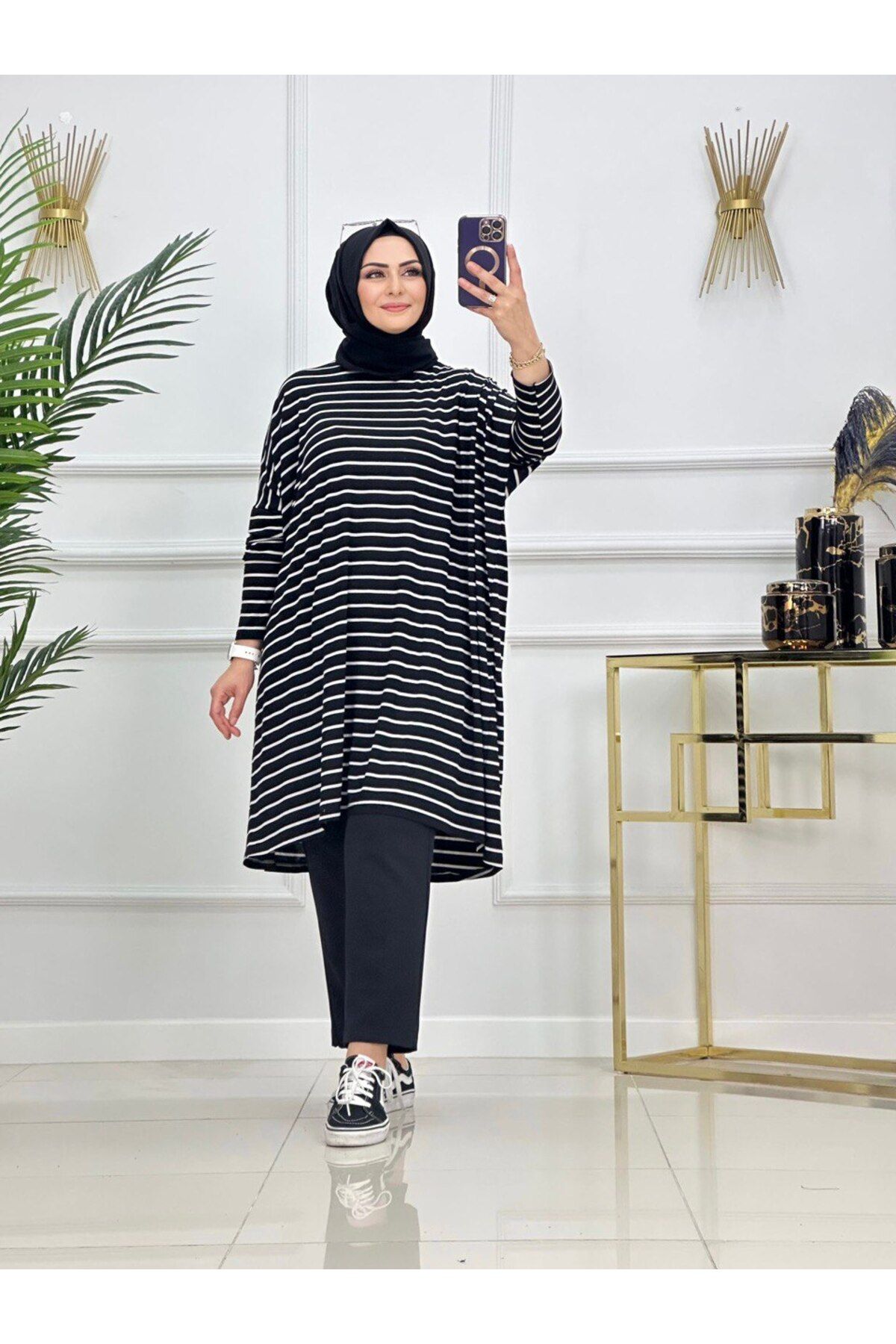 Enans Design Kadın Tesettür Çizgili Tunik