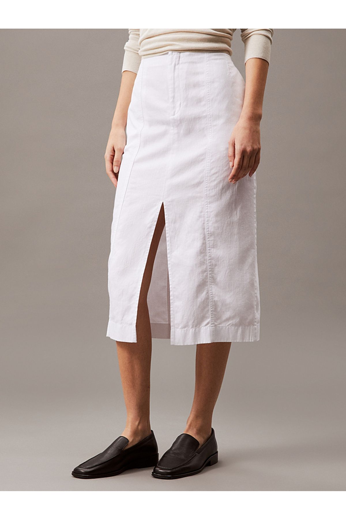 Calvin Klein Cotton Linen Twill Midi Skirt