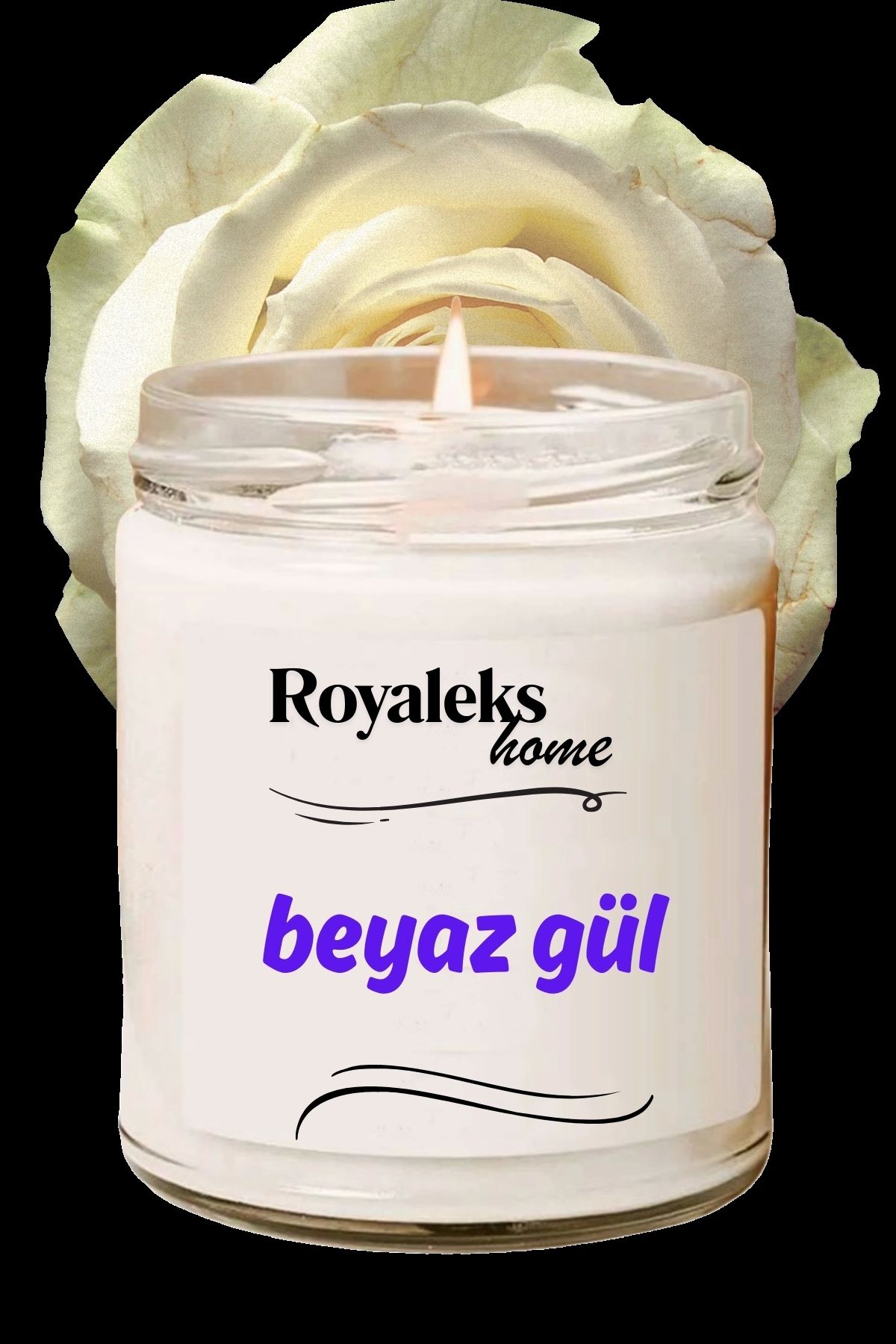 Royaleks Doğal Özel Seri Kokulu Dekoratif Kavanoz Mum 210 cc - Beyaz Gül - RYL
