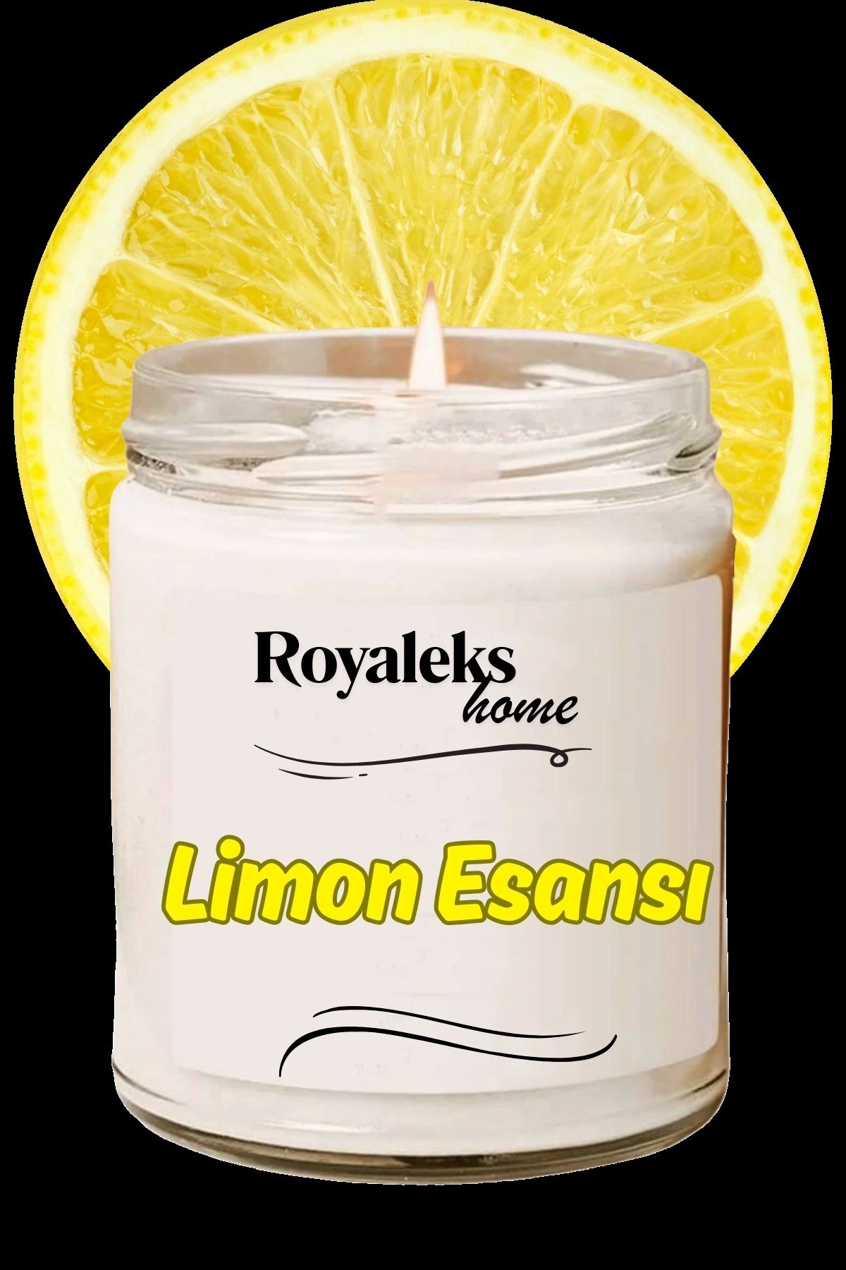 Royaleks Doğal Özel Seri Kokulu Dekoratif Kavanoz Mum 210 cc - Limon Esansı - RYL