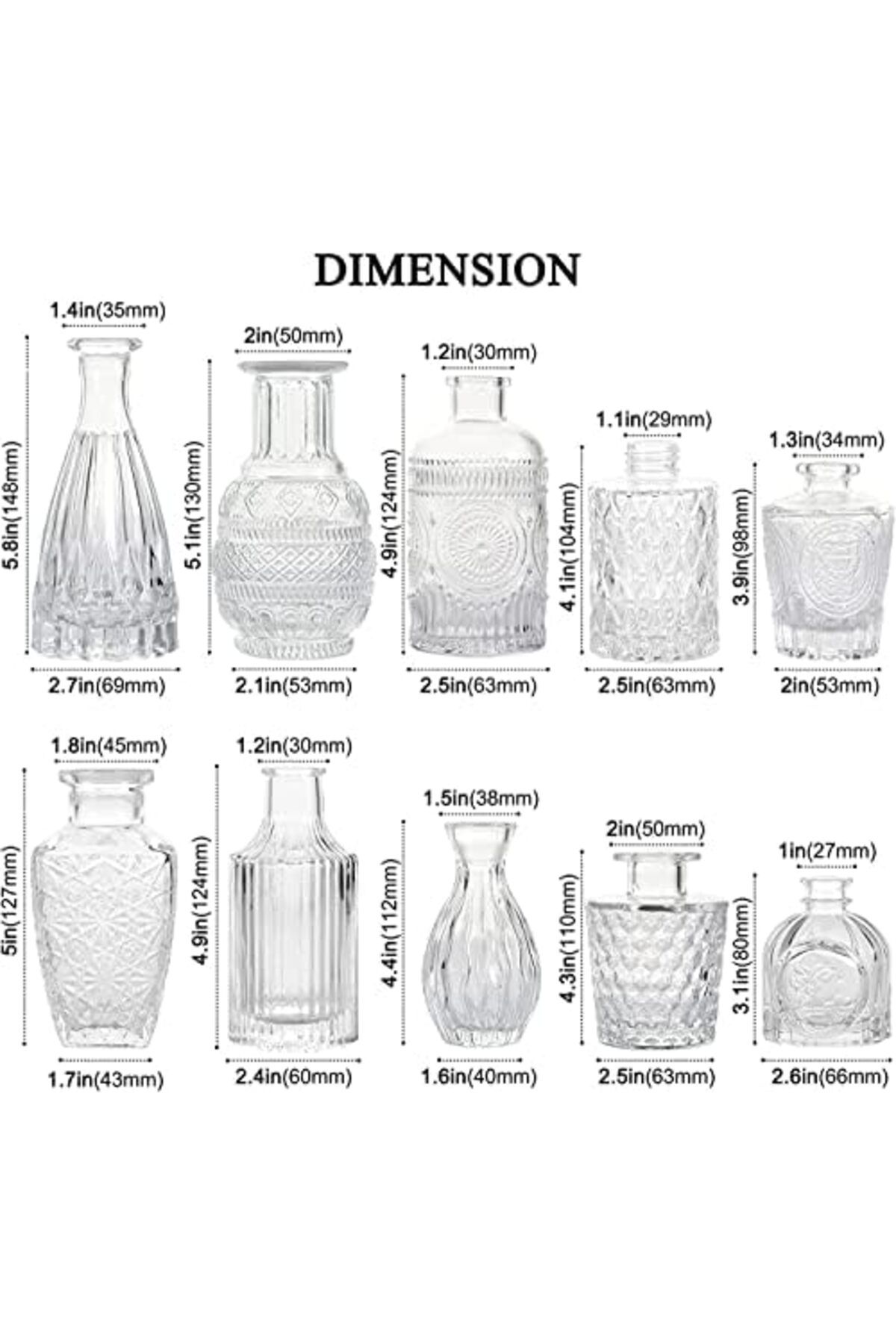 Generic-O9 O-NINE Set of 10 Glass Bud Vases, Small Vases for Flowers, Clear Single Bud Vases in Bulk, Mini D 6