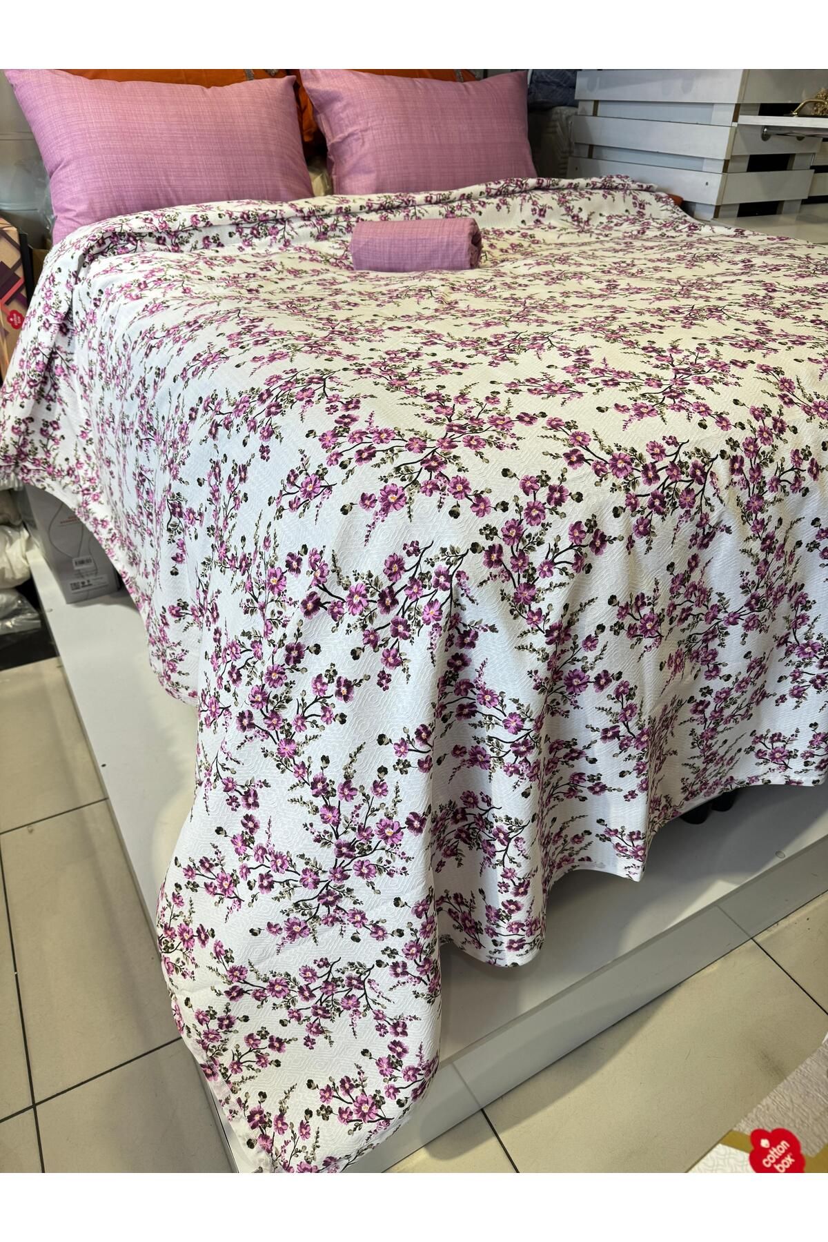 ŞENER HOME-Plum Branch Patterned Sheet Elastic Double Pique Set 5