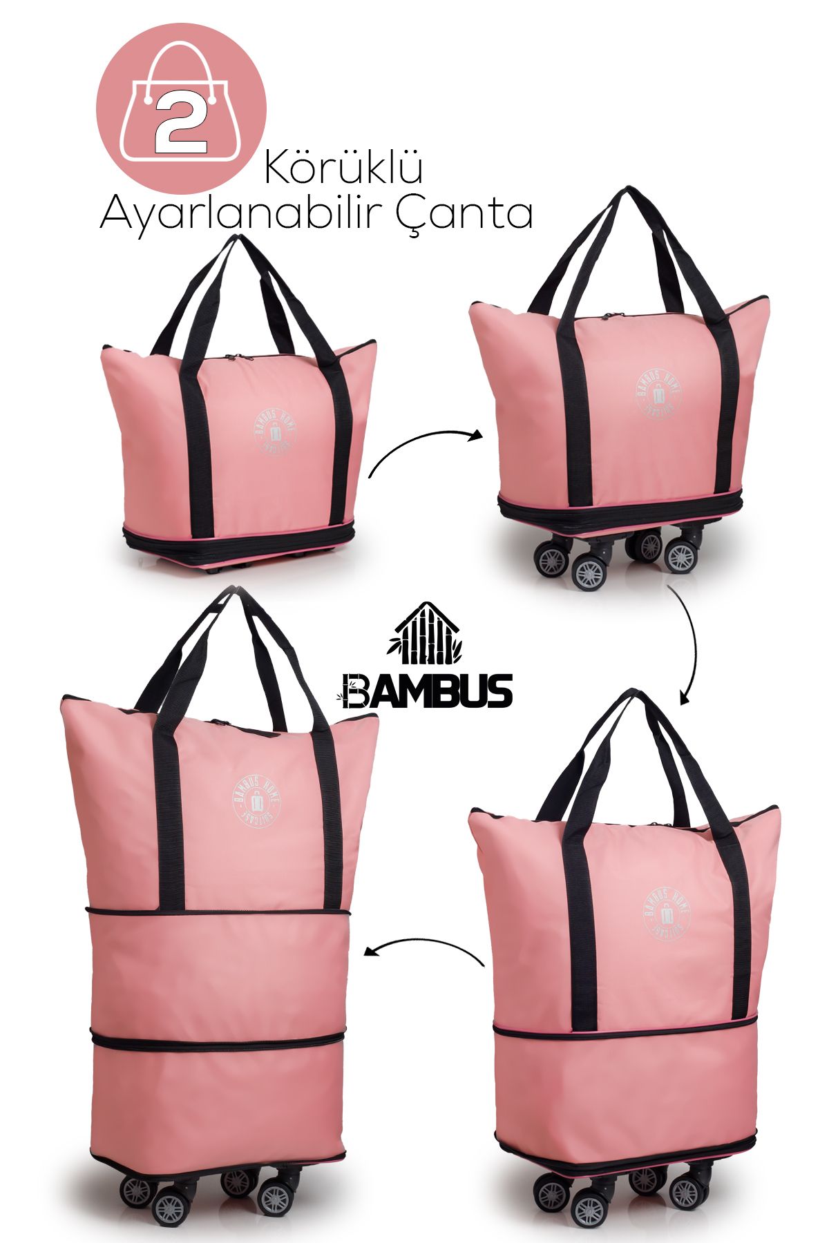 Bambus Çok Amaçlı Genişleyebilen Alışveriş Pazar Market Arabası Çantası Sökülebilen Tekerlekli Büyük Boy