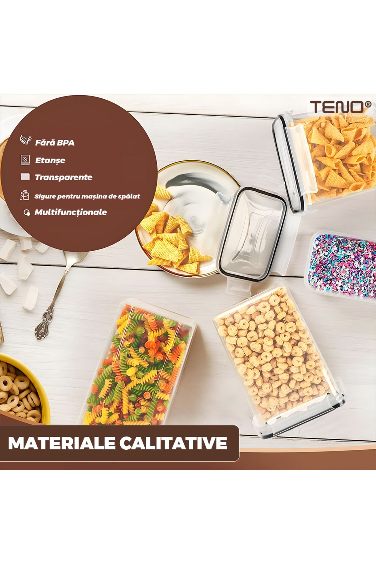 Teno-Set 14 Recipiente pentru Depozitare Alimentara Teno®, fara BPA, diverse dimensiuni, transparent 4