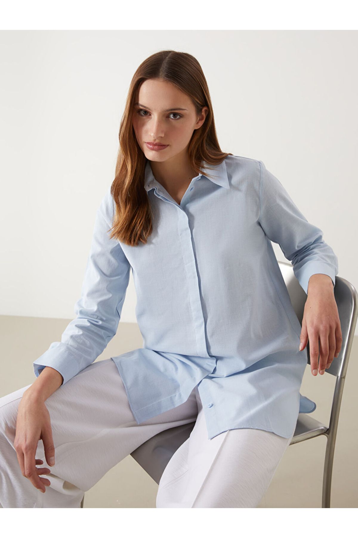 LC Waikiki Mavi Regular Fit Kadın Gömlek Tunik