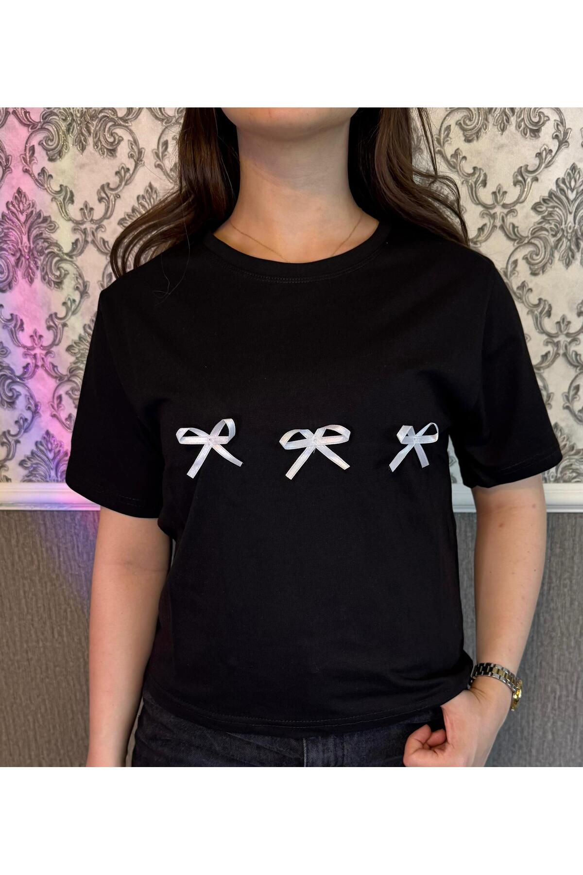 LASVİKA kadın fiyonk detaylı tshirt