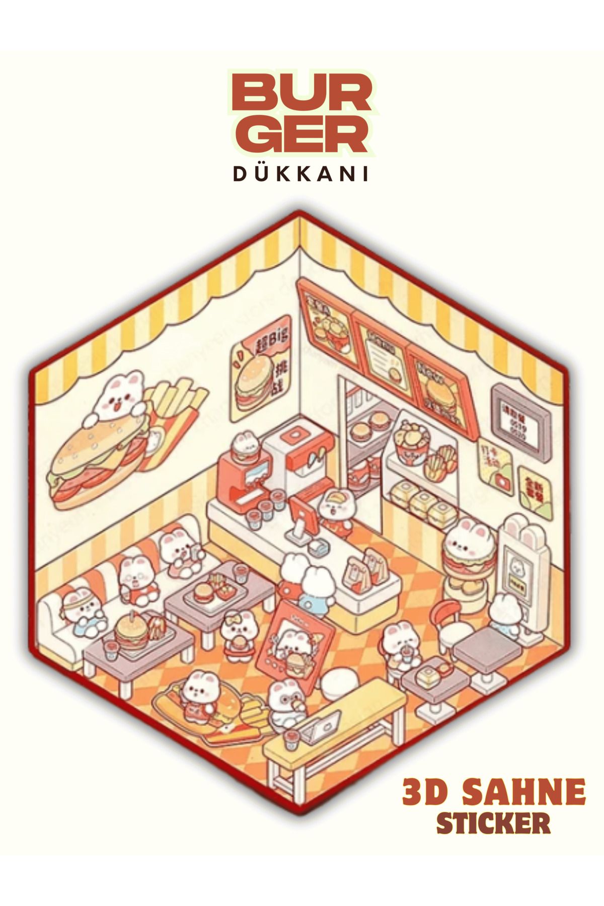 Mielibon Burger Dükkanı 3D Sticker Seti | Kendin Yap İzometrik Sahne Sticker